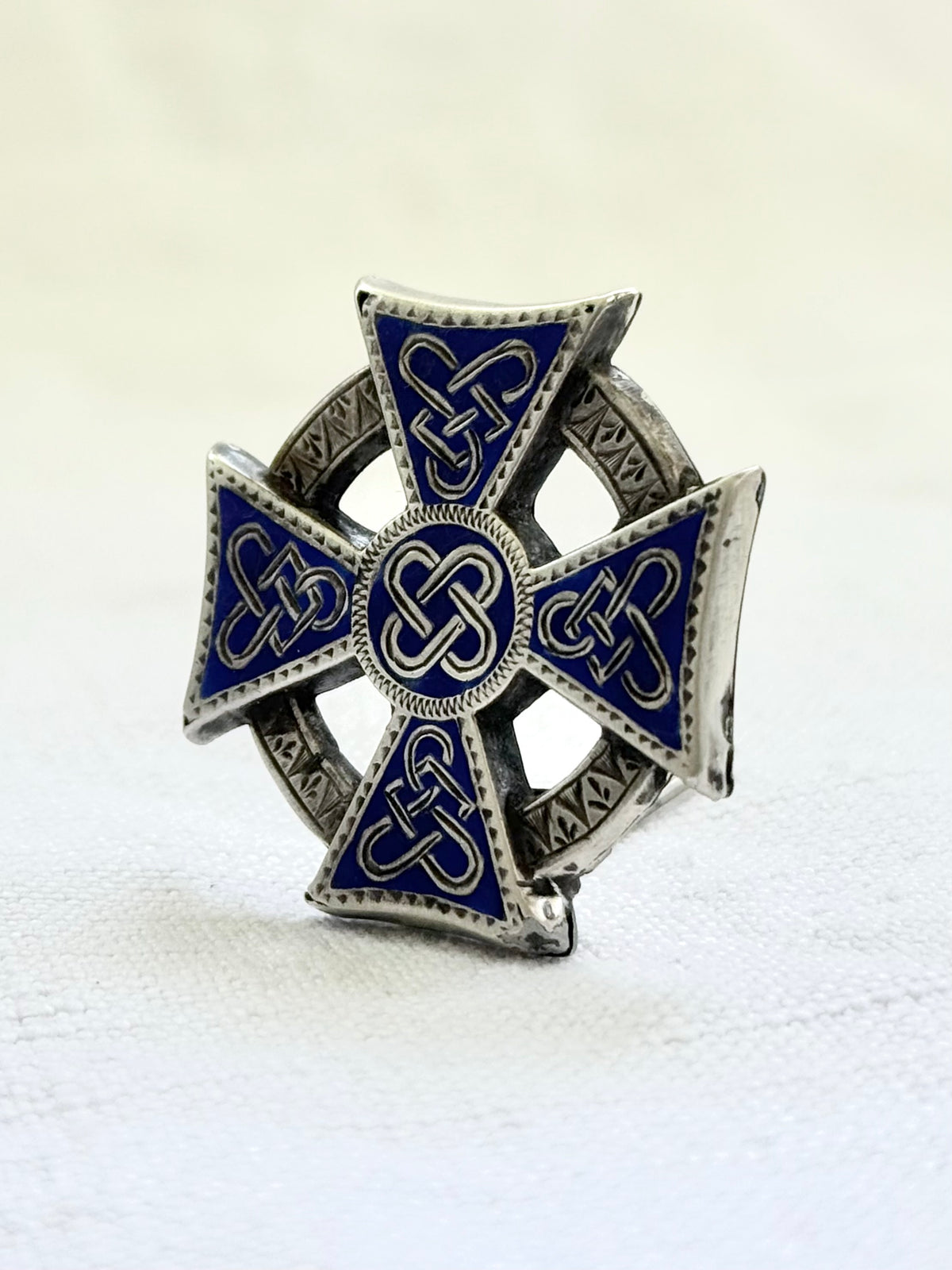 .1850s .1860s .925 Celtic Scottish Irish Victorian sterling silver enamel Celtic lovers Knot Cross symbolic brooch
