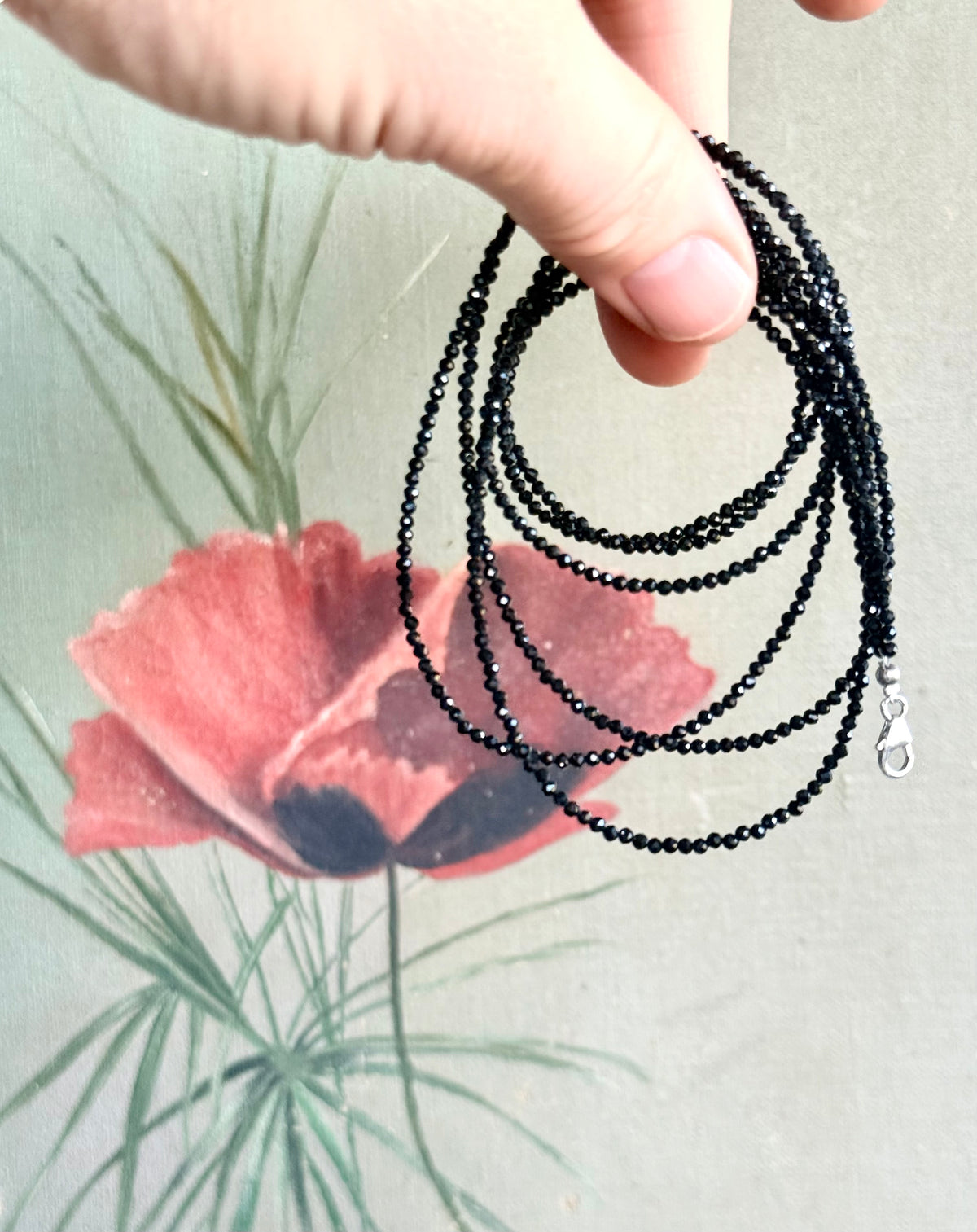 .3strand .925 silver black onyx Natural Faceted micro onyx gemstone Bead multi strand glitzy gemstone Necklace