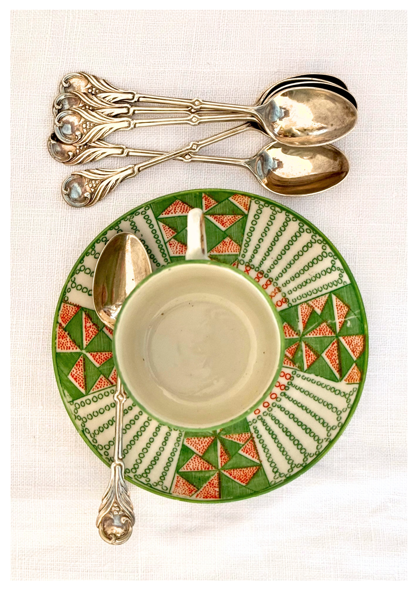 .1906 .925 antique solid sterling silver fancy Edwardian Sheffield England 6 demitasse coffee spoon set by Joseph Rodgers