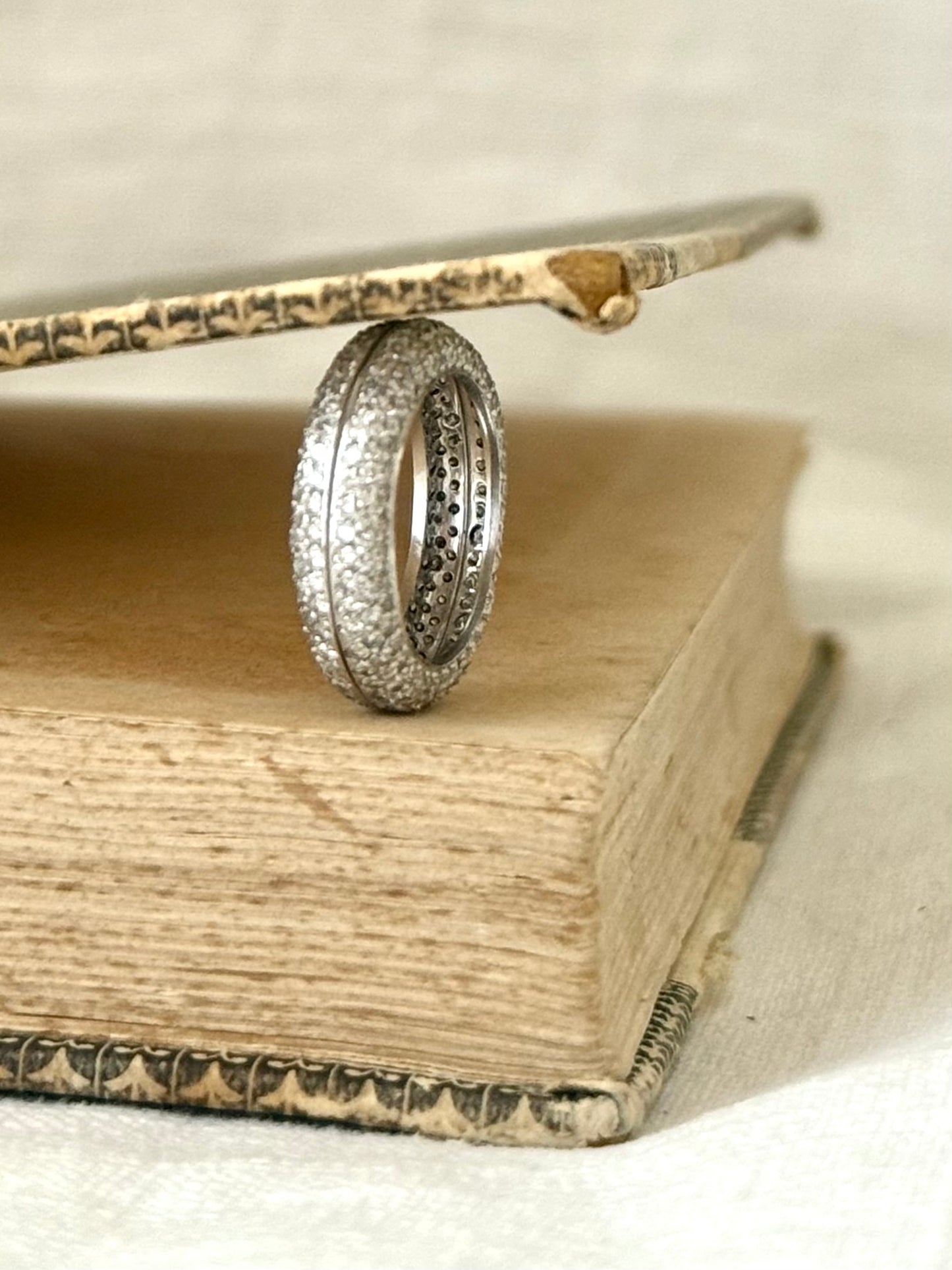 .18ct white gold 260 diamond domed 3 row Micropavé double ring band