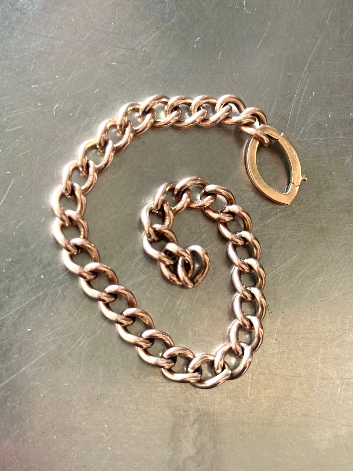 .375 .9ct heirloom classic solid rose gold hallmarked fob chain curb chain bracelet extension chain