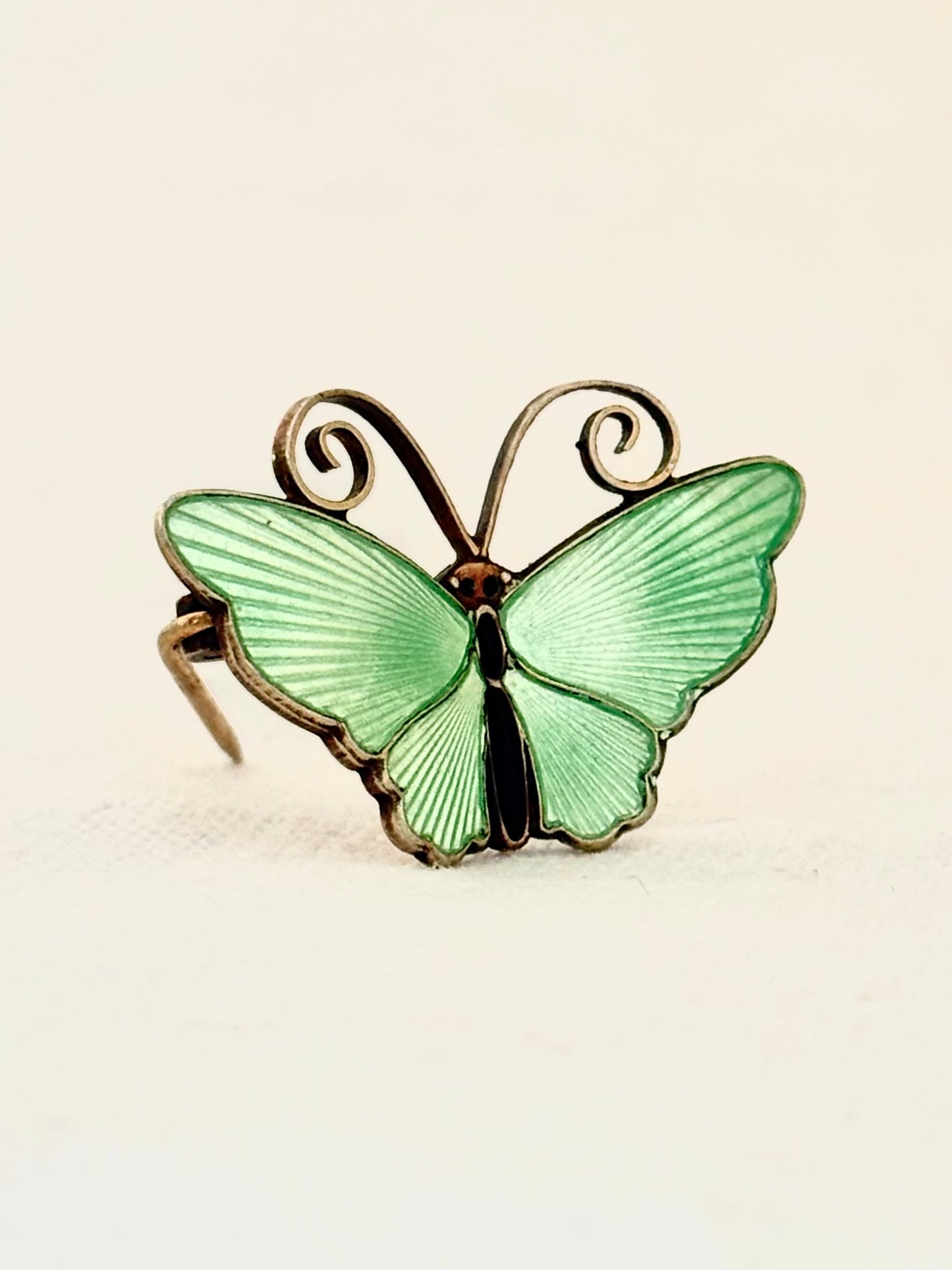 .1950s .925 designer collectors David Andersen butterfly figural fine sterling silver designer rare pastel green enamel butterfly brooch