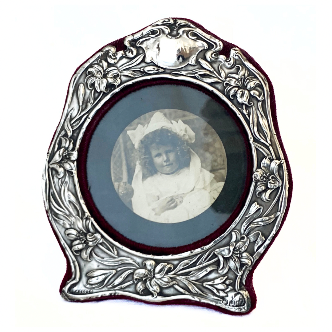 1905 Edwardian Art Nouveau antique sterling silver hallmark circa 1905 floral photo frame