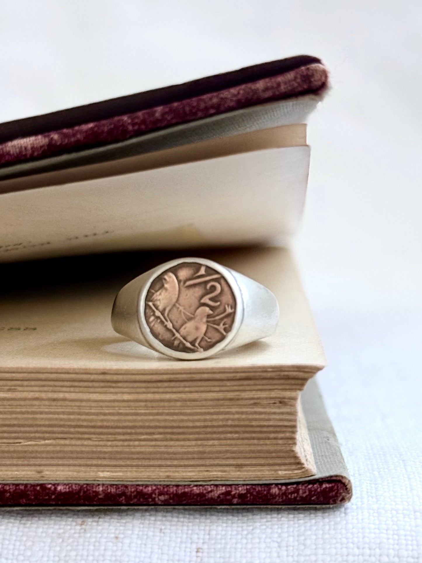 .925 .1970s .1980s 1/2 cent South African artisan made solid silver signet ring