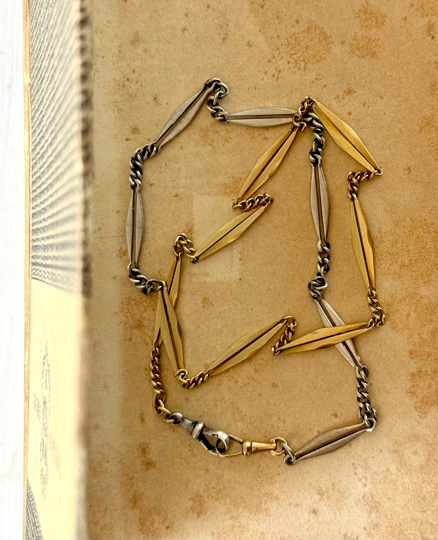 .18ct .1890s .1900s antique rare beautiful French yellow gold and silver Art Nouveau Belle Epoque era fancy link bevelled diamond link 750 gold and 925 silver chain link necklace