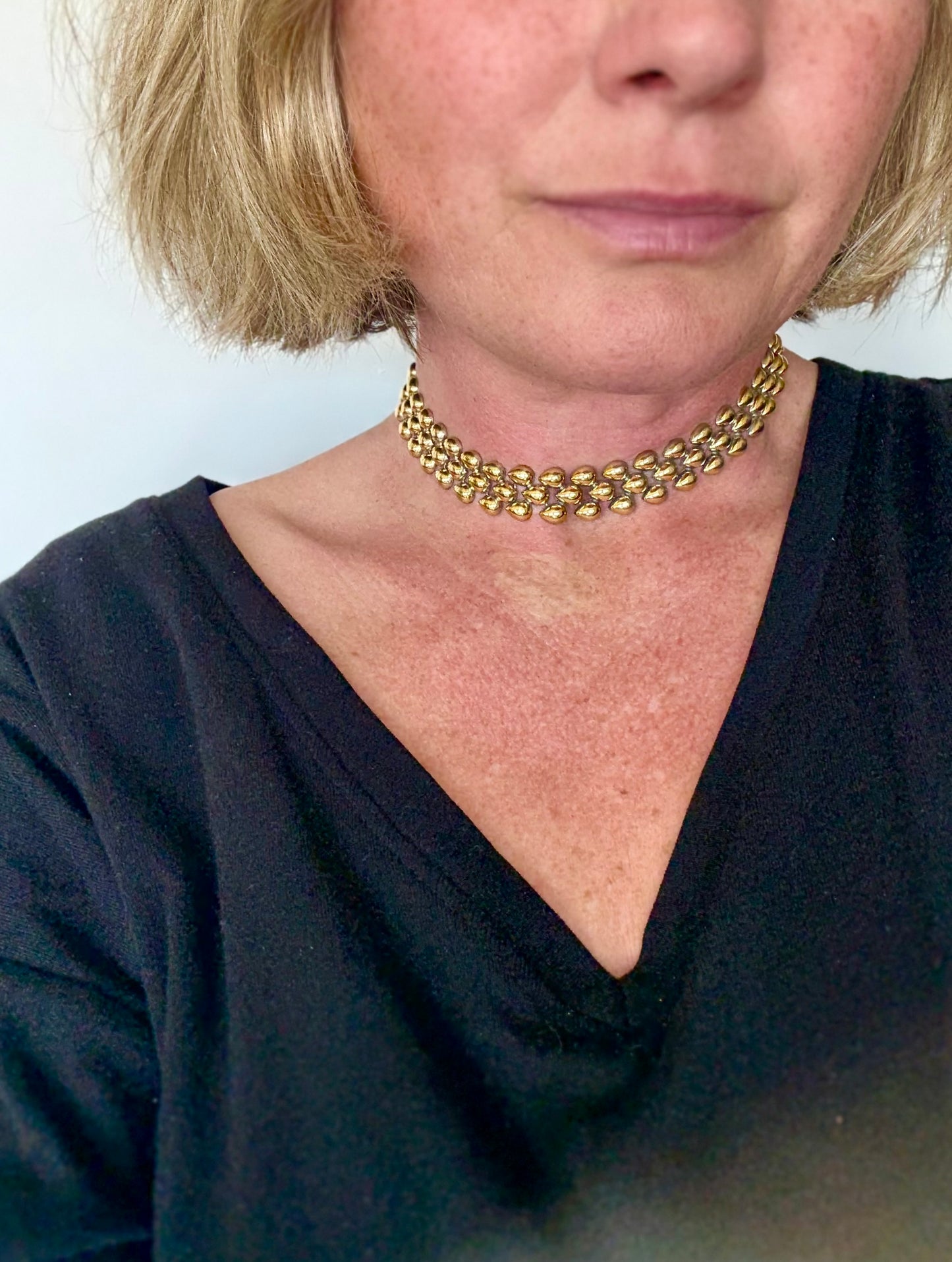 .1950s .835 gold fill modernist choker chain European silver fancy form necklace