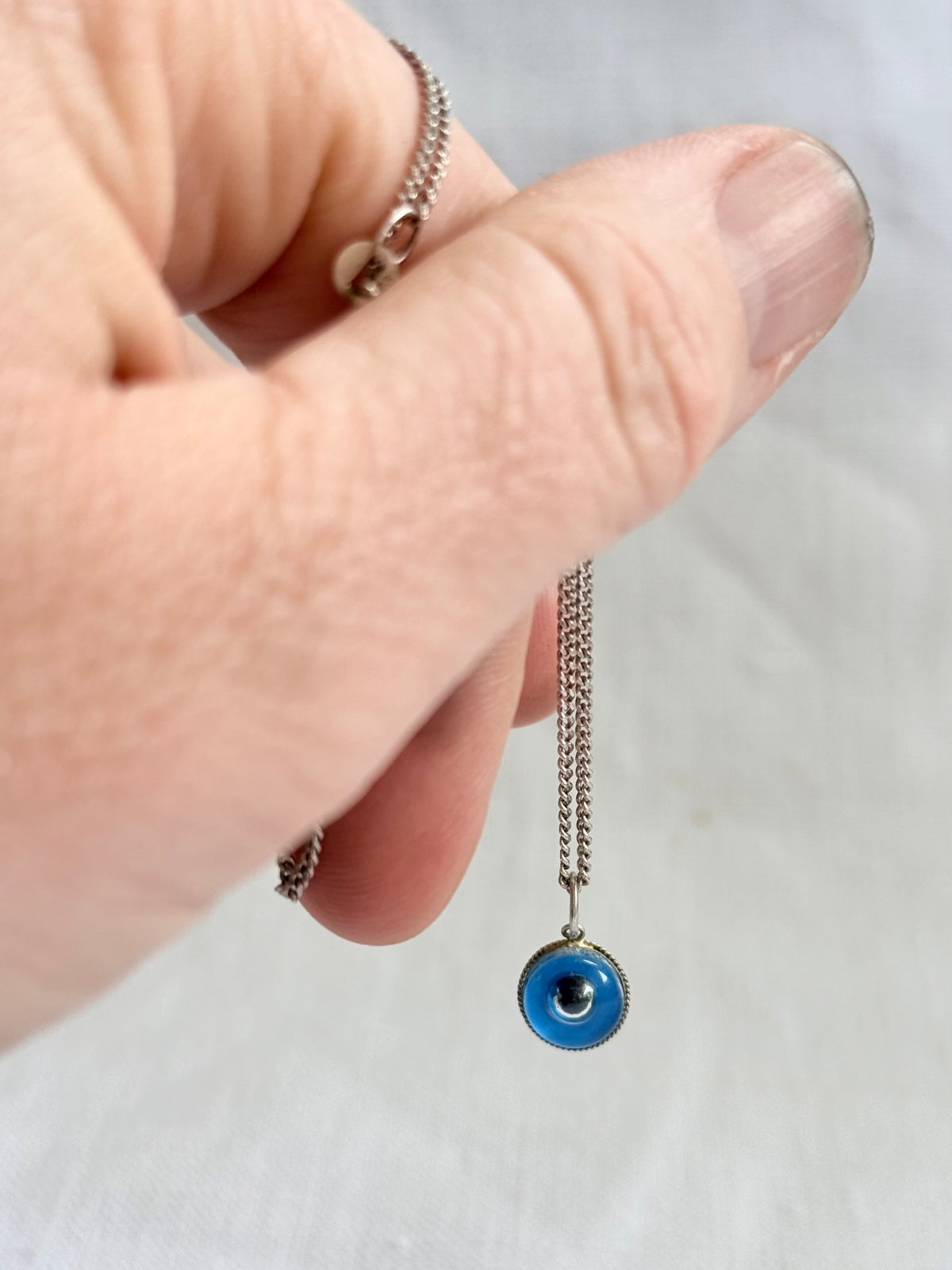 .1960s .1970s .925 evil eye vintage talisman charm pendant on silver chain necklace