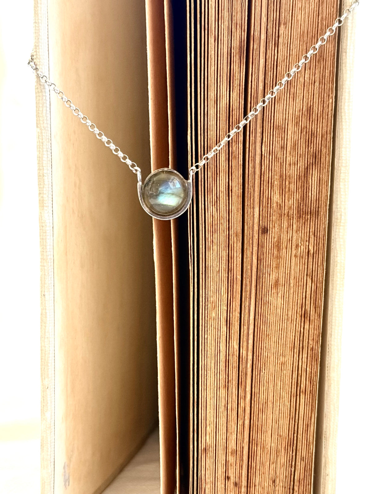 .925 Mid Century Modern revival Labradorite silver modernist gemstone chain necklace