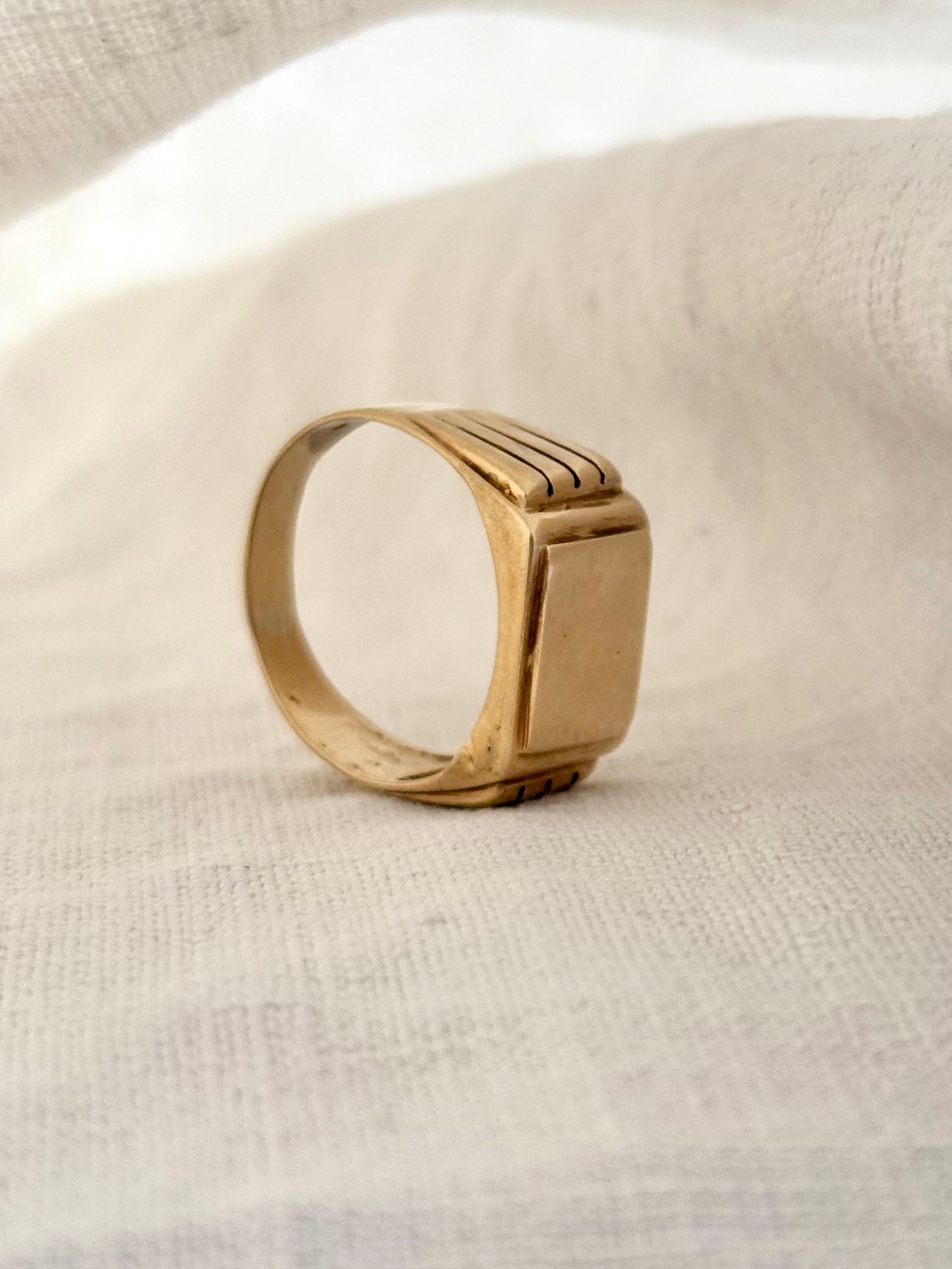 .1950s .1960s .375 .9ct architectural magnificent yellow gold mid century modern solid gold signet seal gold heirloom ring