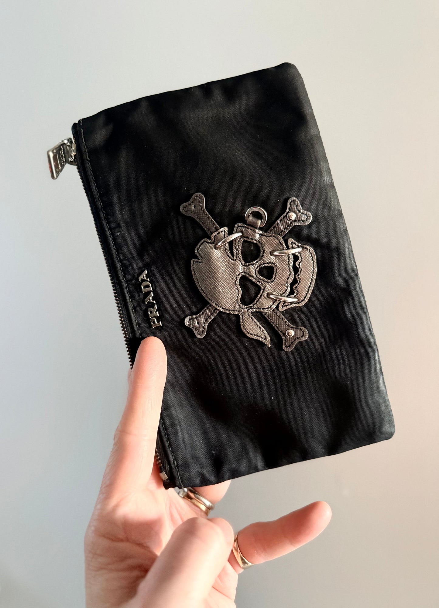 .1990s .2000s designer PRADA Pirate skull black fashion Pouch zipper bag