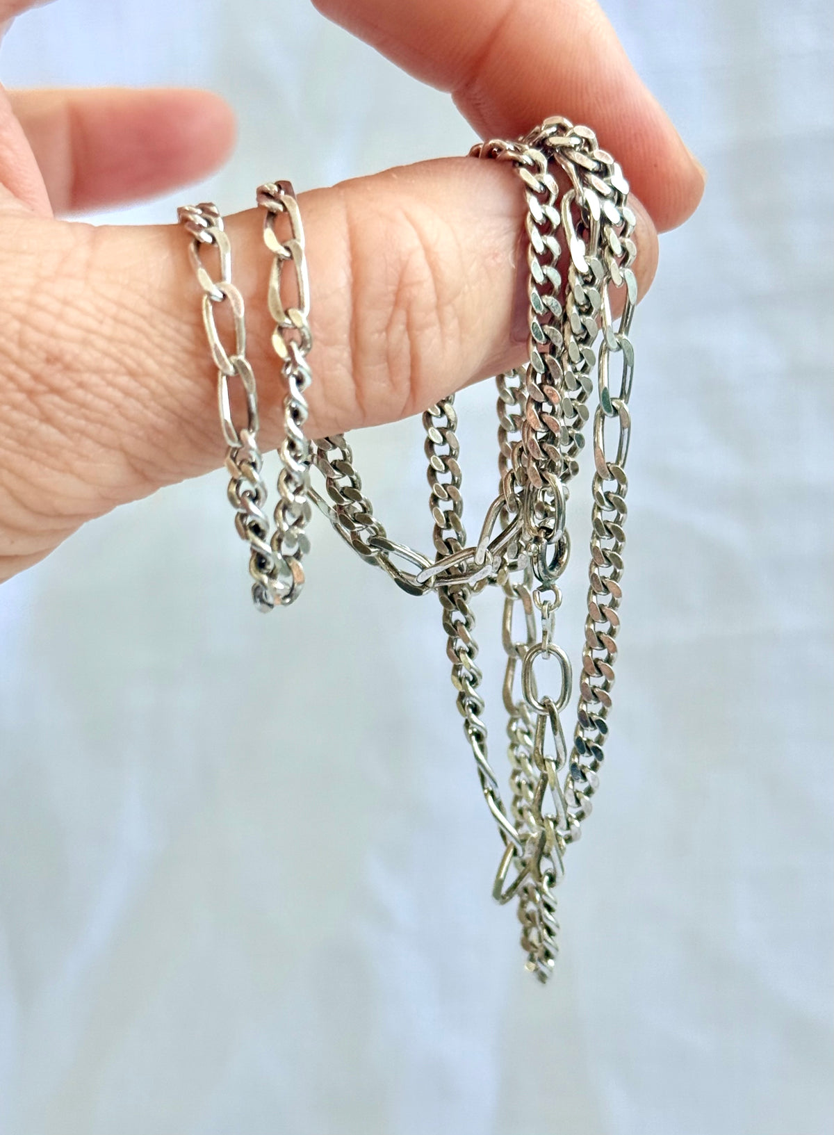 .1970s .925 .71cm long retro perfect sterling silver flat curb chain Figaro chain modernist chain link long retro perfect necklace