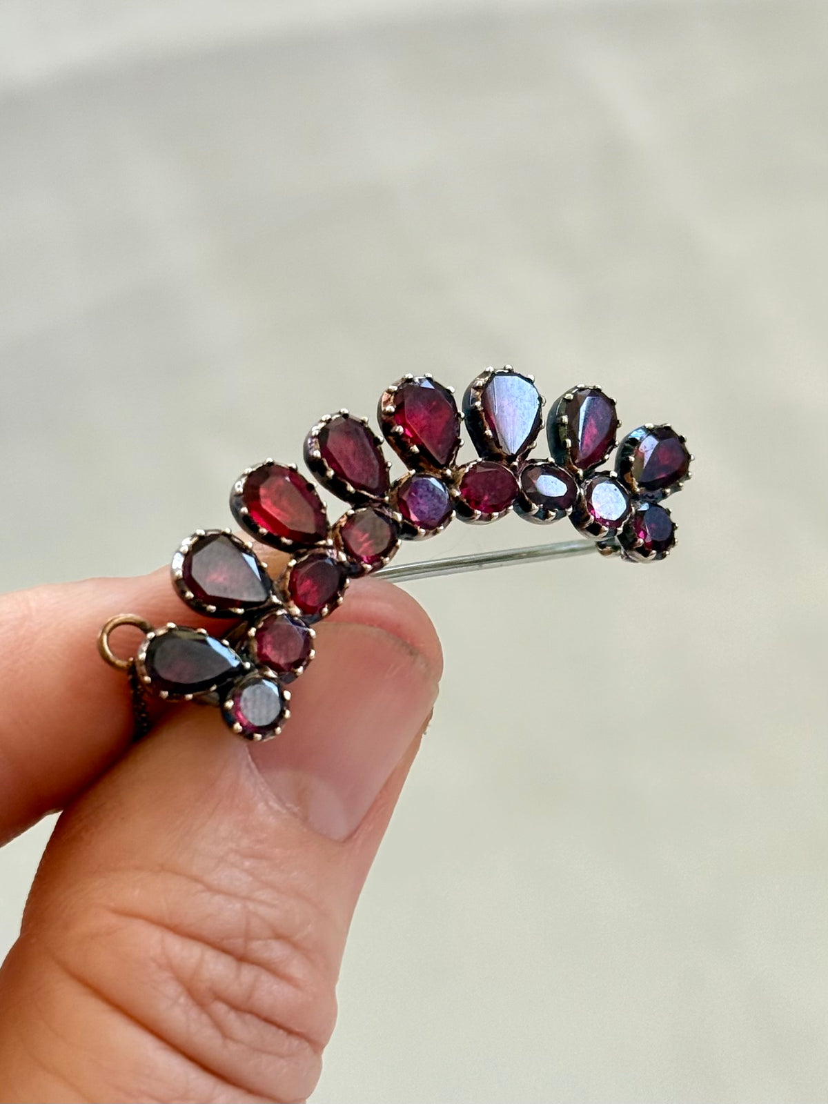 .14ct .1800s antique Georgian flat top Garnet gemstone heirloom gold tiara brooch