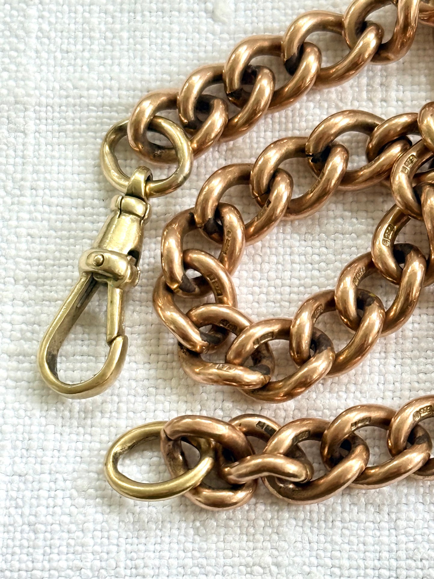 .375 .9ct solid rose gold heirloom English hallmarked 9ct gold fob chain curb chain bracelet extension link