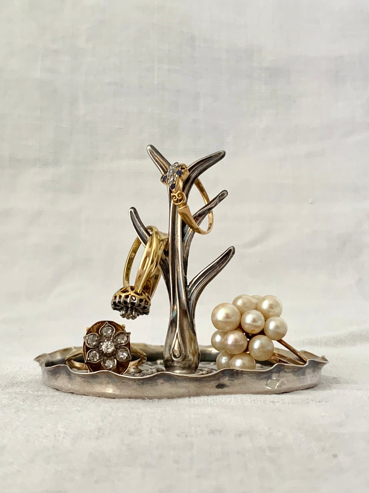 .925 1906 antique Art Nouveau Birmingham Edwardian hallmarked circa 1906 sterling silver ring tree novelty vanity trinket holder dish