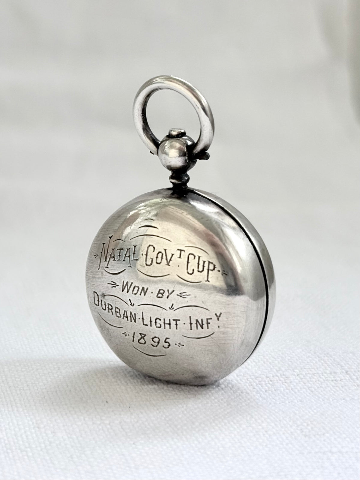 .1890 .925 antique Birmingham England historic exquisite early South African Victorian era hallmarked sterling silver Sovereign Chatelaine coin awards prize pendant