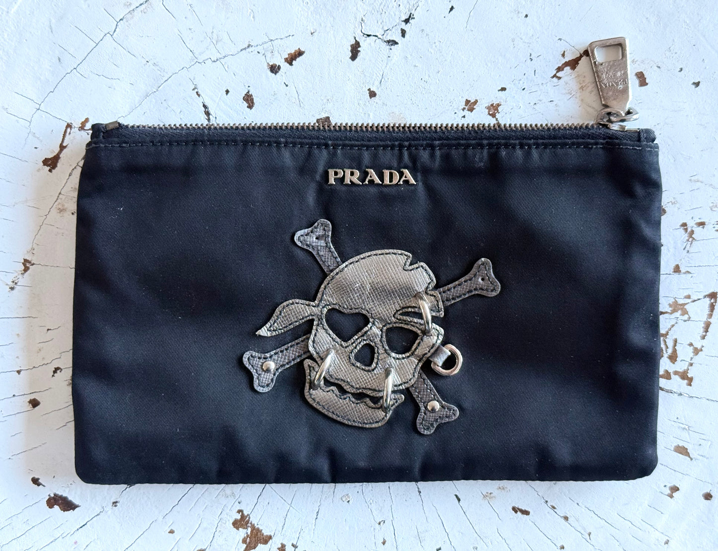 .1990s .2000s designer PRADA Pirate skull black fashion Pouch zipper bag