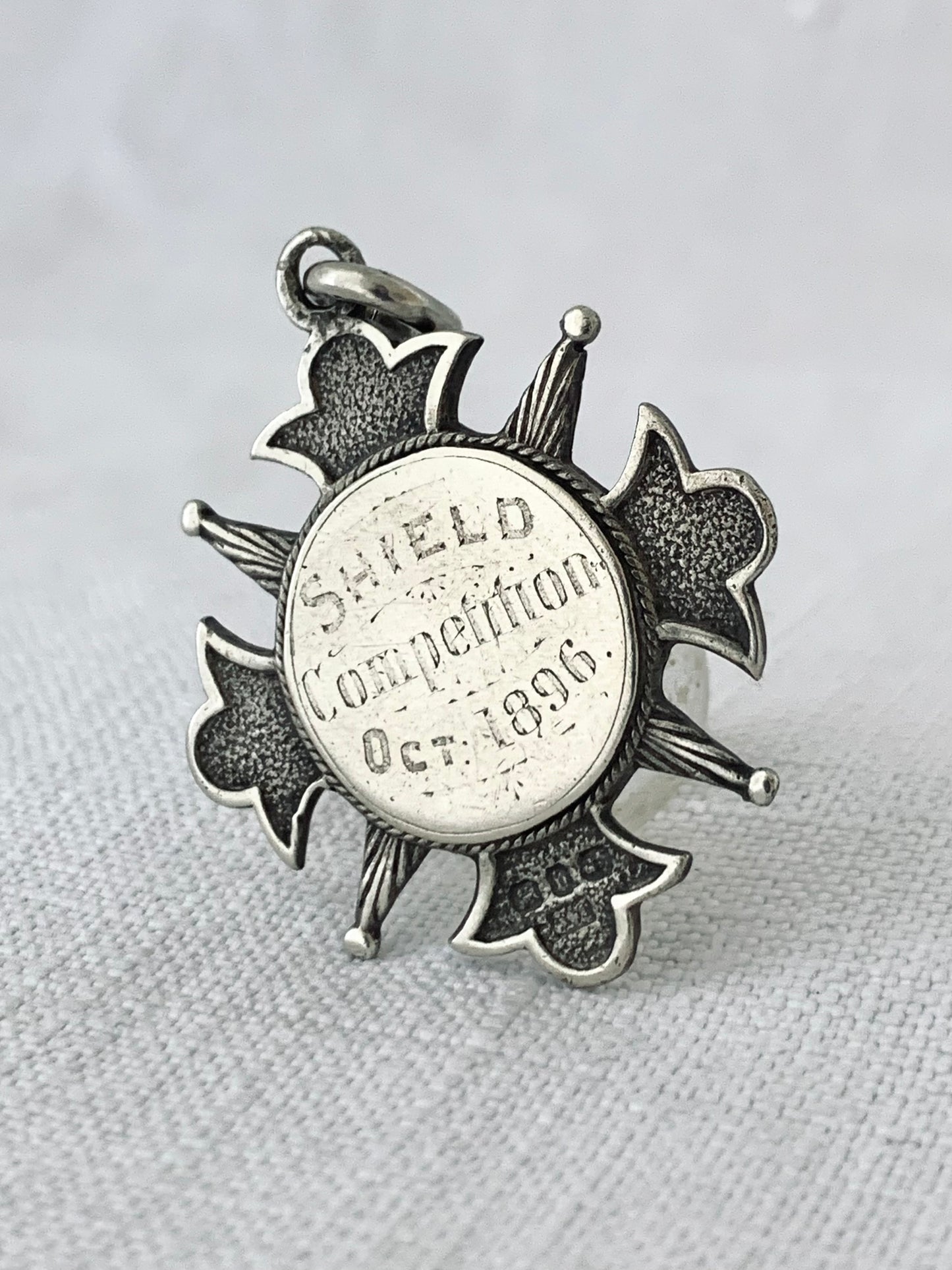 .925 1894 antique hallmarked silver Maltese Cross Victorian awards fob medallion pendant