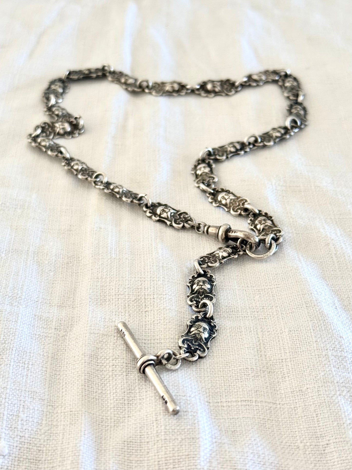 .1880s .1890s .1900s antique truly Rare Japanese Oriental man segmented hallmark silver and silver plated fob chain necklace