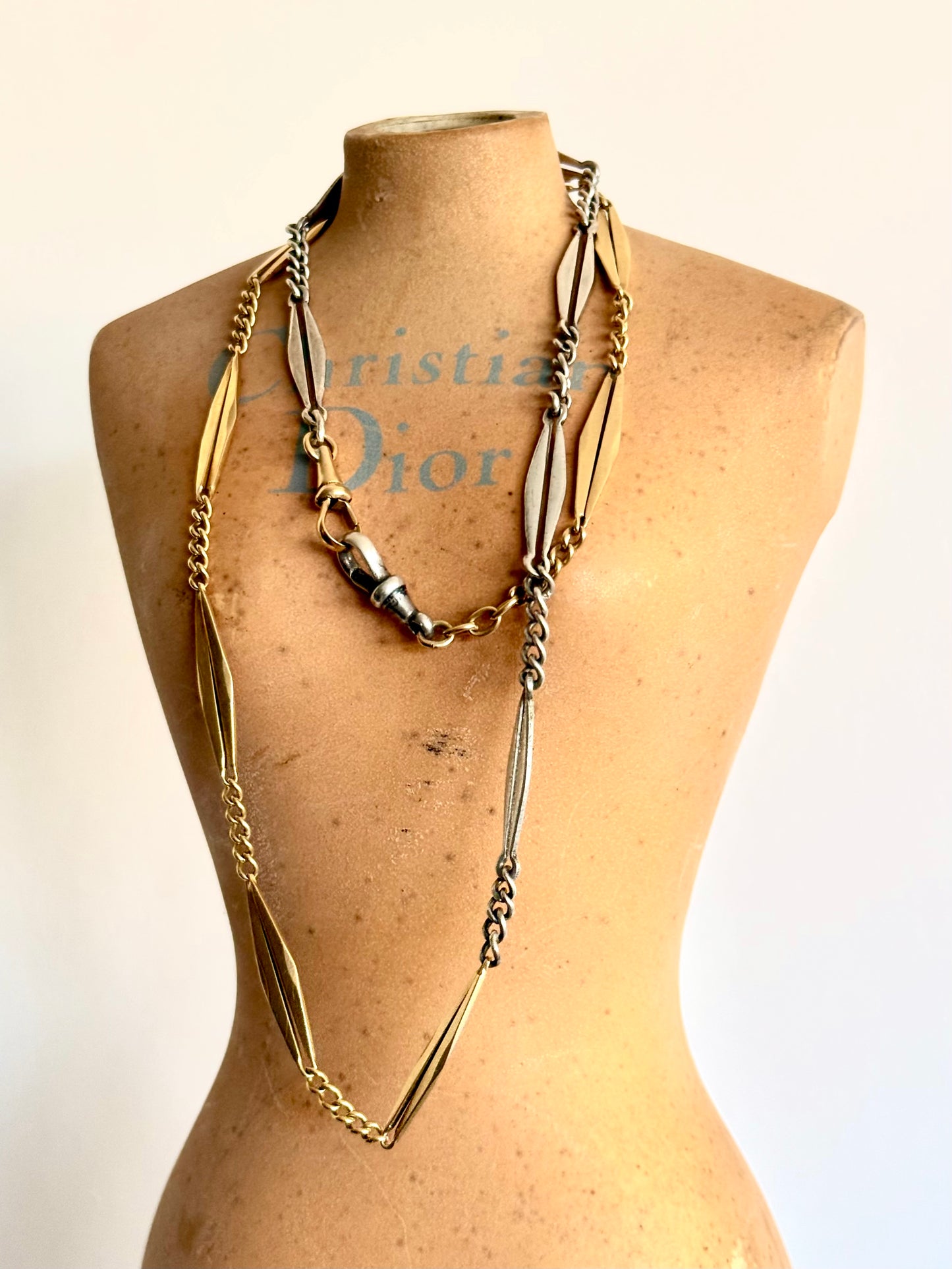 .18ct .1890s .1900s antique rare beautiful French yellow gold and silver Art Nouveau Belle Epoque era fancy link bevelled diamond link 750 gold and 925 silver chain link necklace