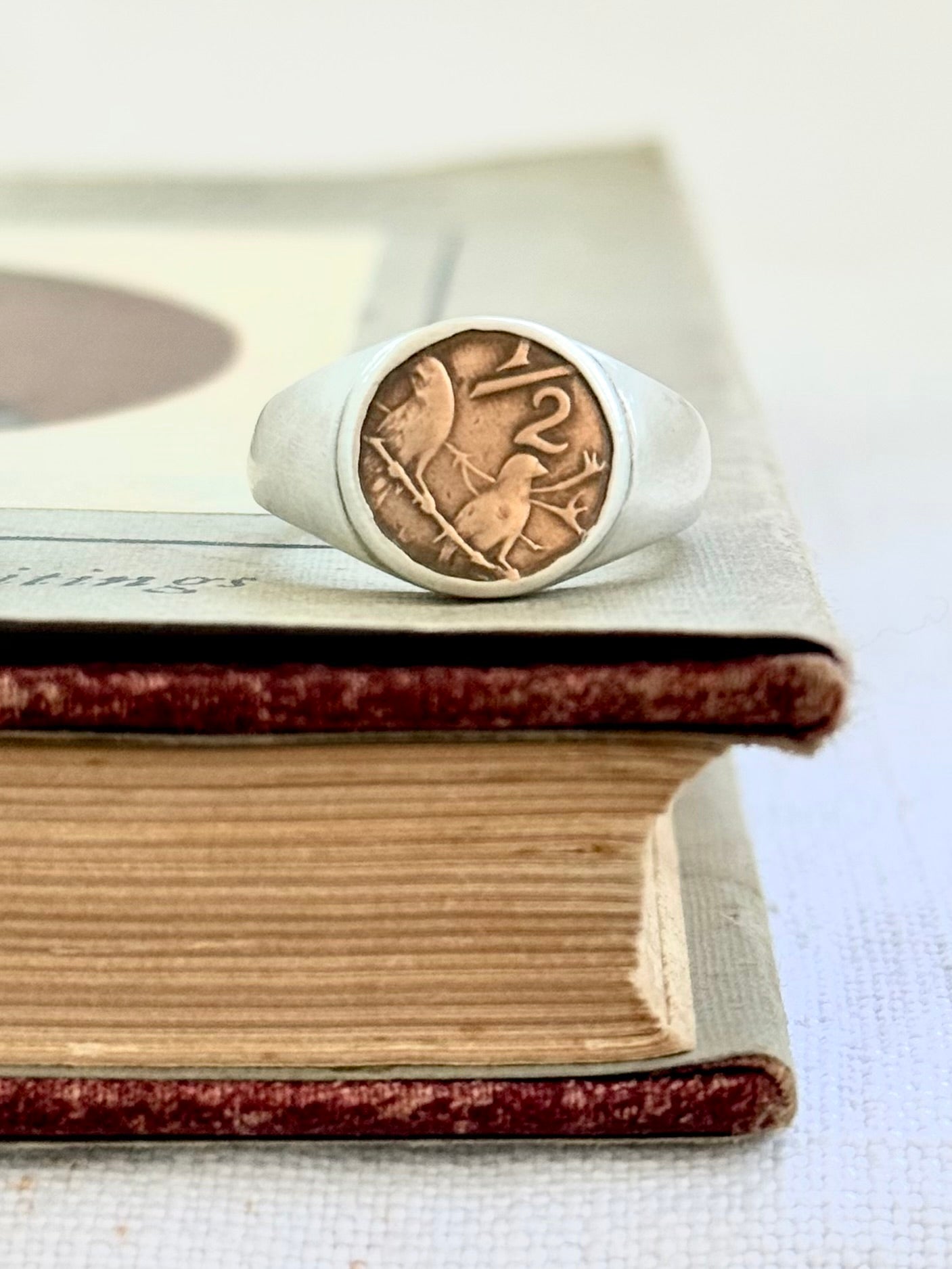 .925 .1970s .1980s 1/2 cent South African artisan made solid silver signet ring