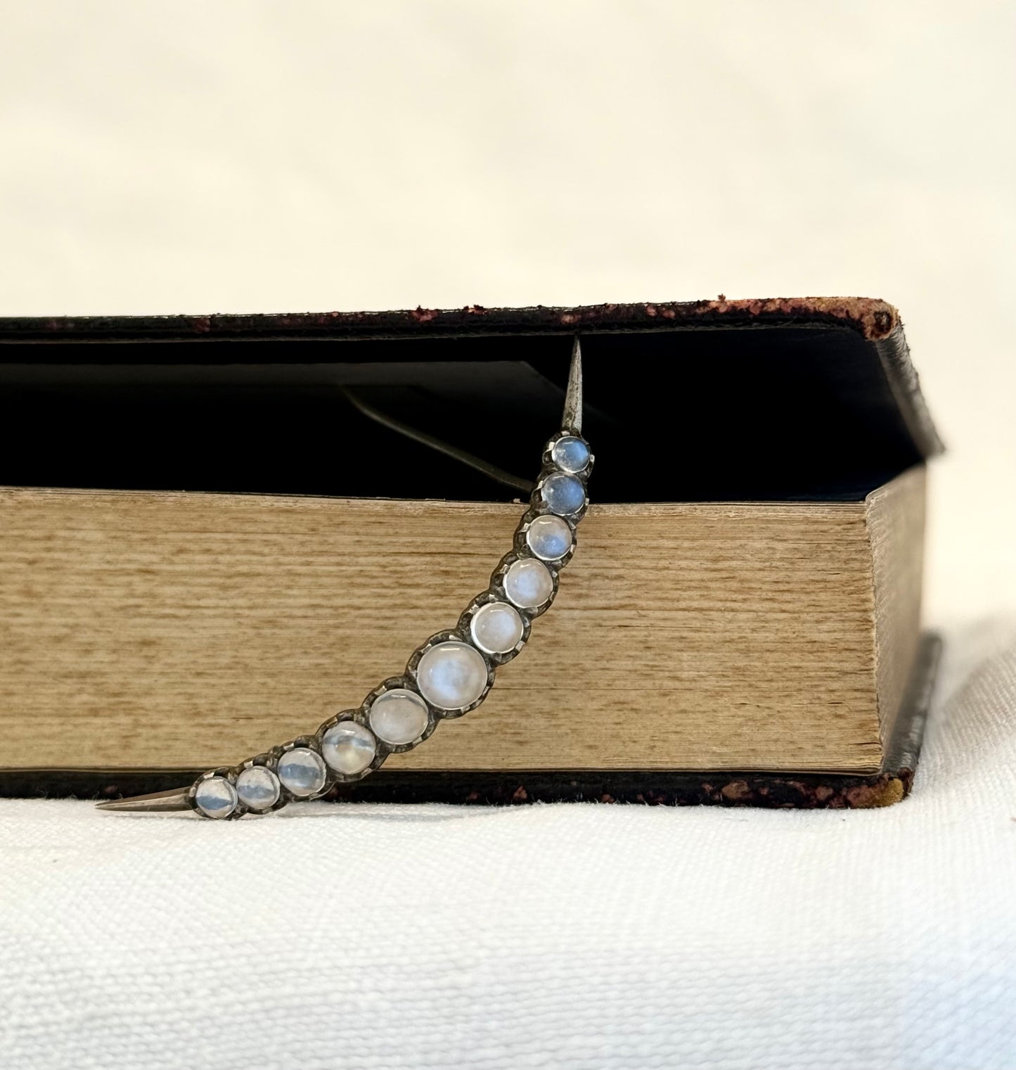 .1880s .1890s .1900s antique beautiful Moonstone half crescent celestial moon collectors brooch