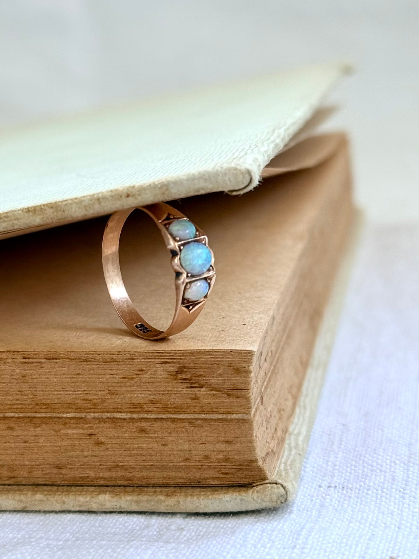 .14ct .1900s . 1920s .antique .3 opal antique Edwardian .585 marked rose gold architectural dress ring