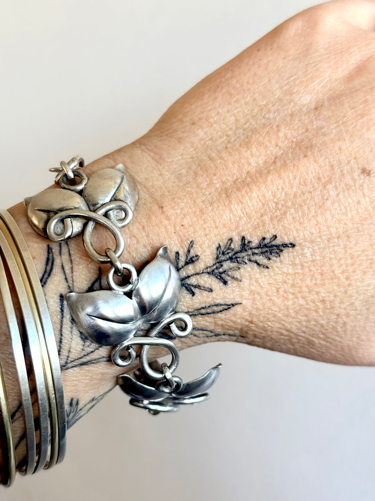 .1946 .925 Scandinavian Swedish MCM leaf solid sterling silver modernist Birger Haglund designer heirloom bracelet