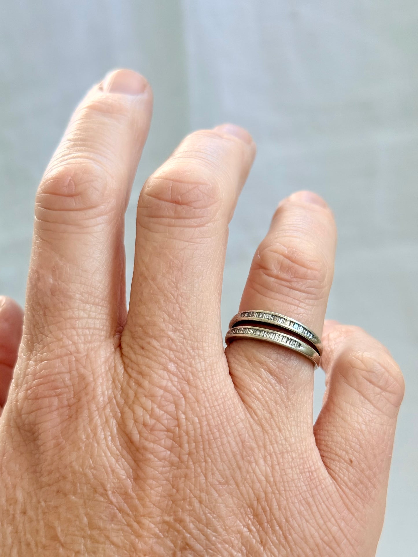 .1990s .2000s .375 .9ct white gold baguette multi diamond channel set half eternity white gold ring band