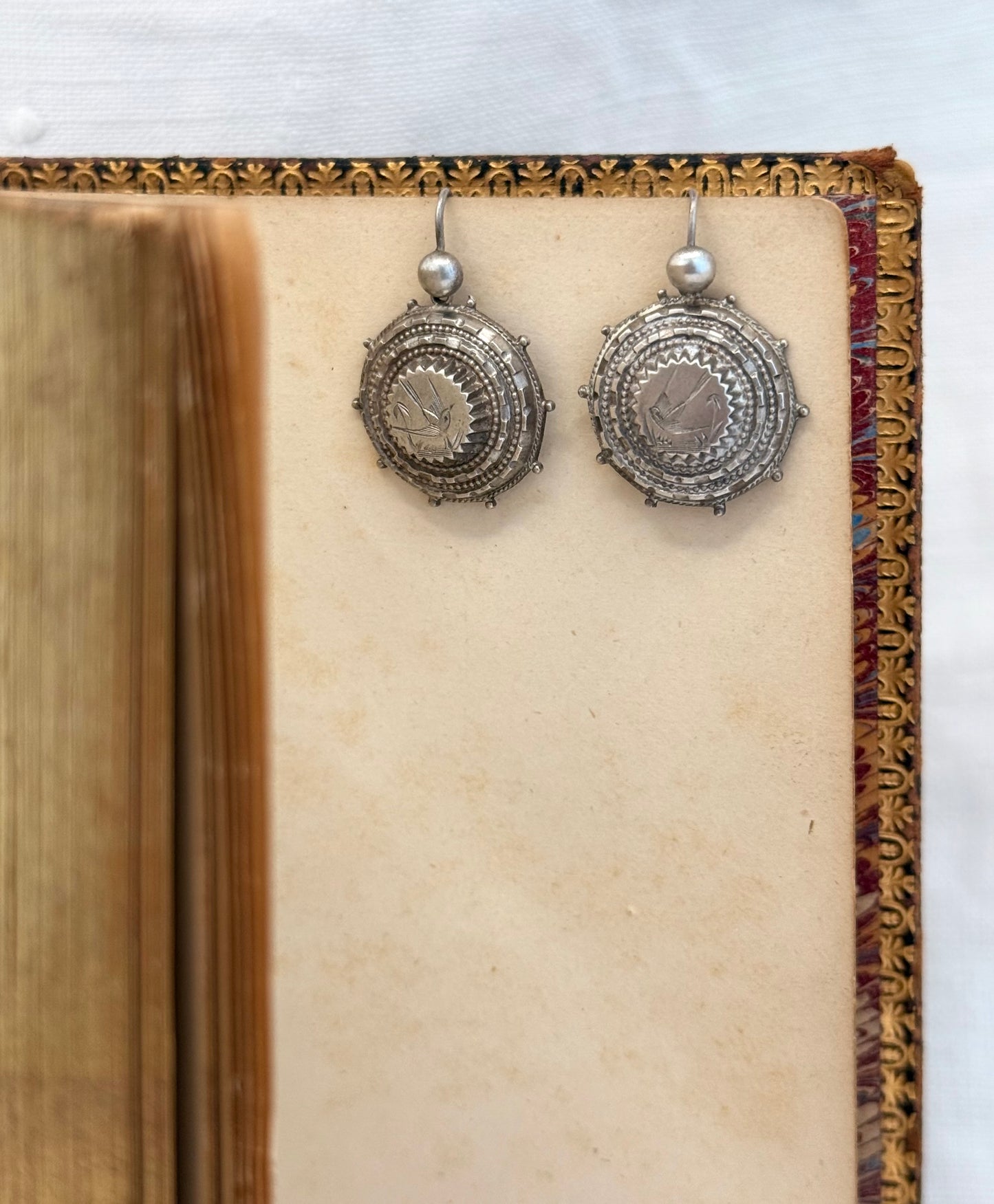 .1870s .1890s .925 Aesthetic Movement Etruscan revival rare and magnificent Victorian antique silver swallow bird sweetheart drop earrings