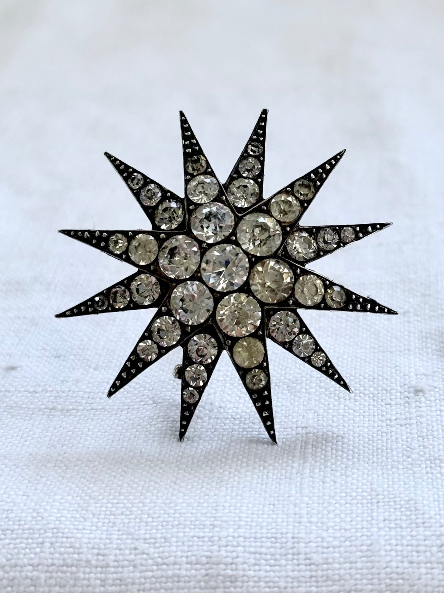 .1880s .1900s antique .900 silver Victorian Edwardian large Celestial starburst star bright hand cut paste gemstone true antique celestial star brooch