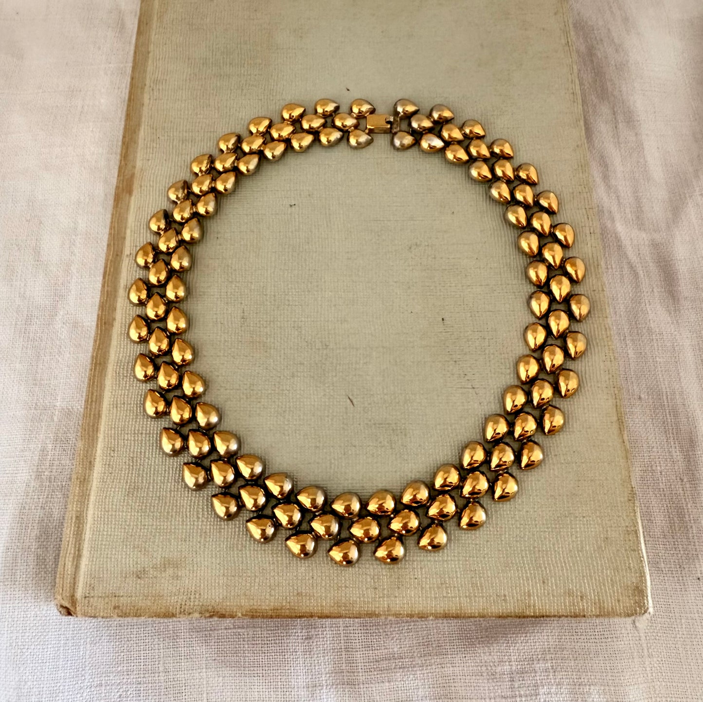 .1950s .835 gold fill modernist choker chain European silver fancy form necklace