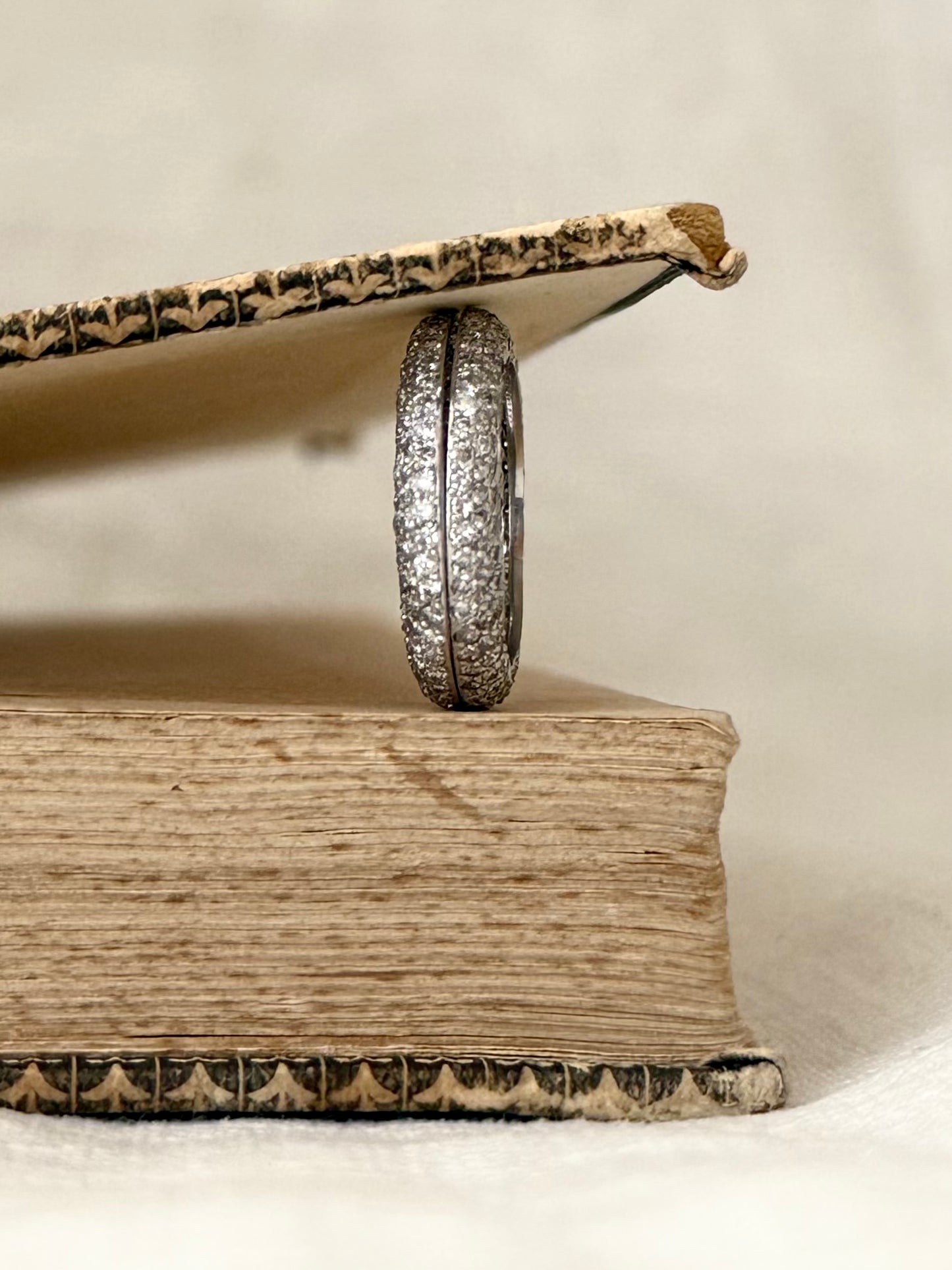 .18ct white gold 260 diamond domed 3 row Micropavé double ring band