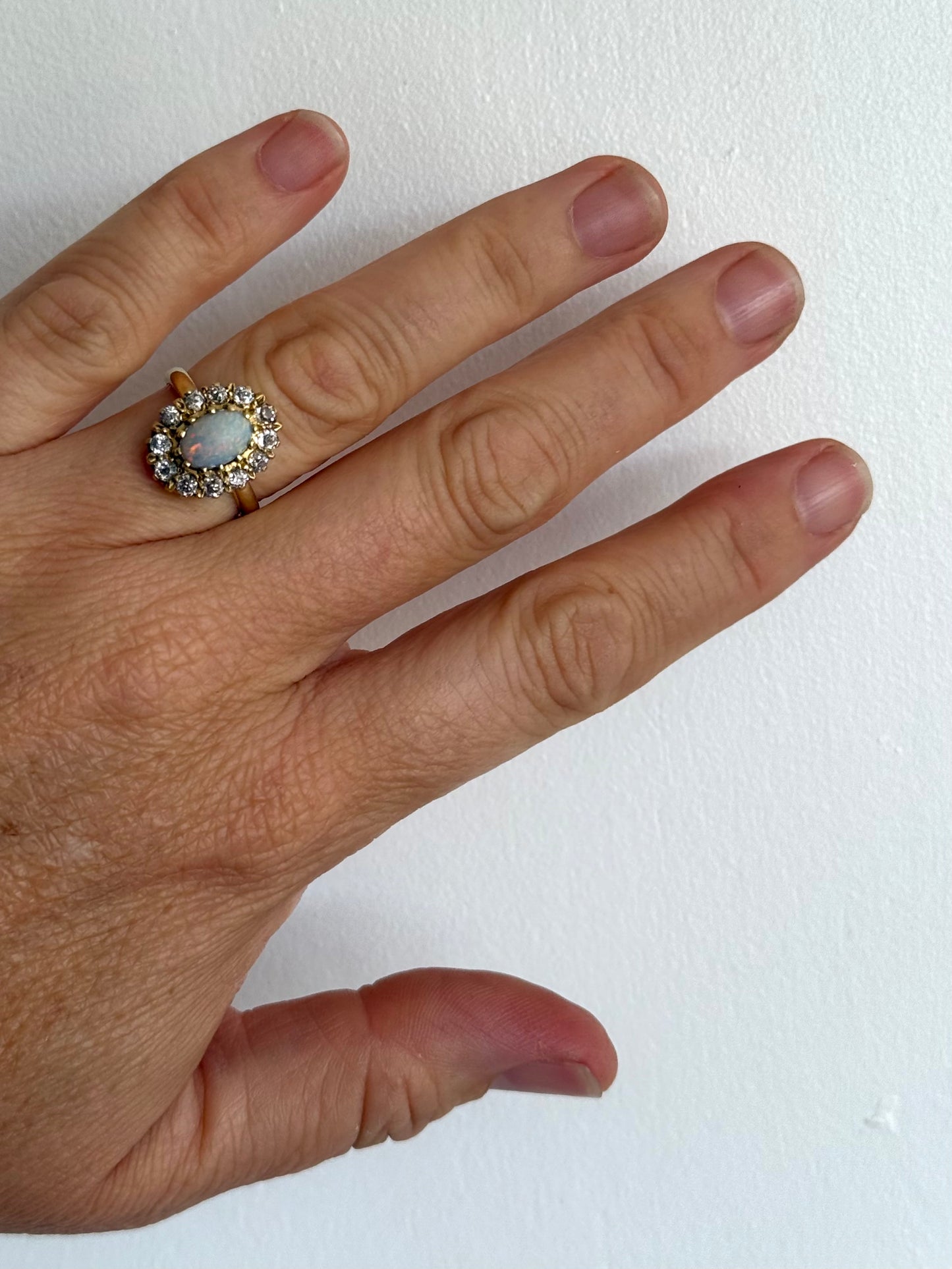 .18ct .12 diamonds 1900s magnificent antique Edwardian Opal and Diamond halo rosette beautiful heirloom dress ring