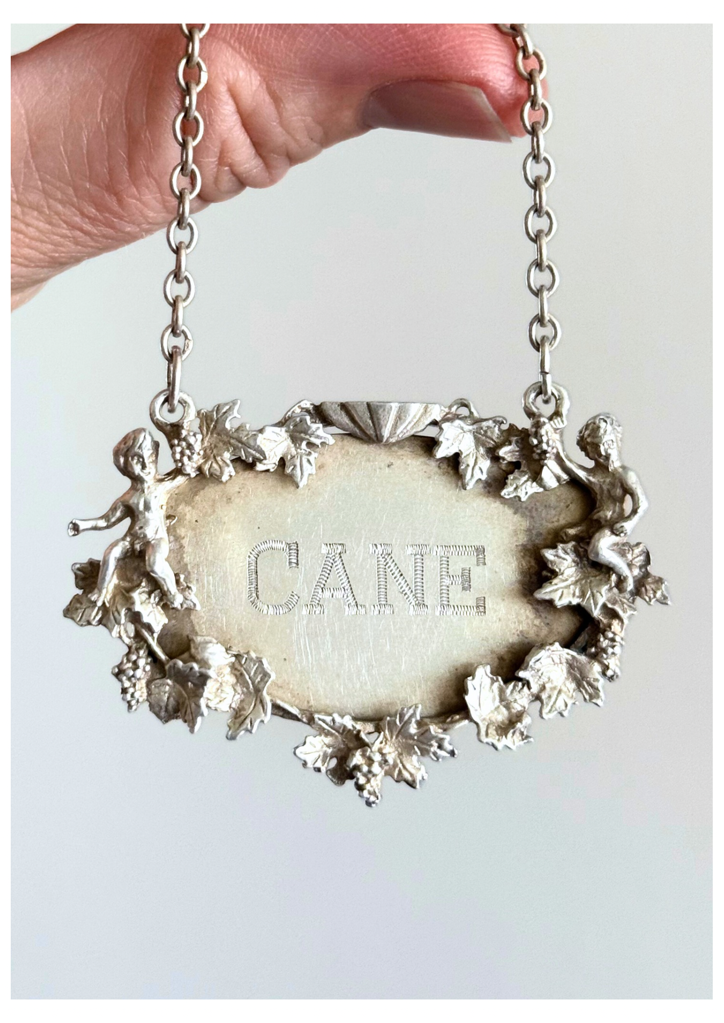 .1969 .925 Baroque revival hallmarked sterling silver Cane alcohol London circa 1969 vintage silver decanter label