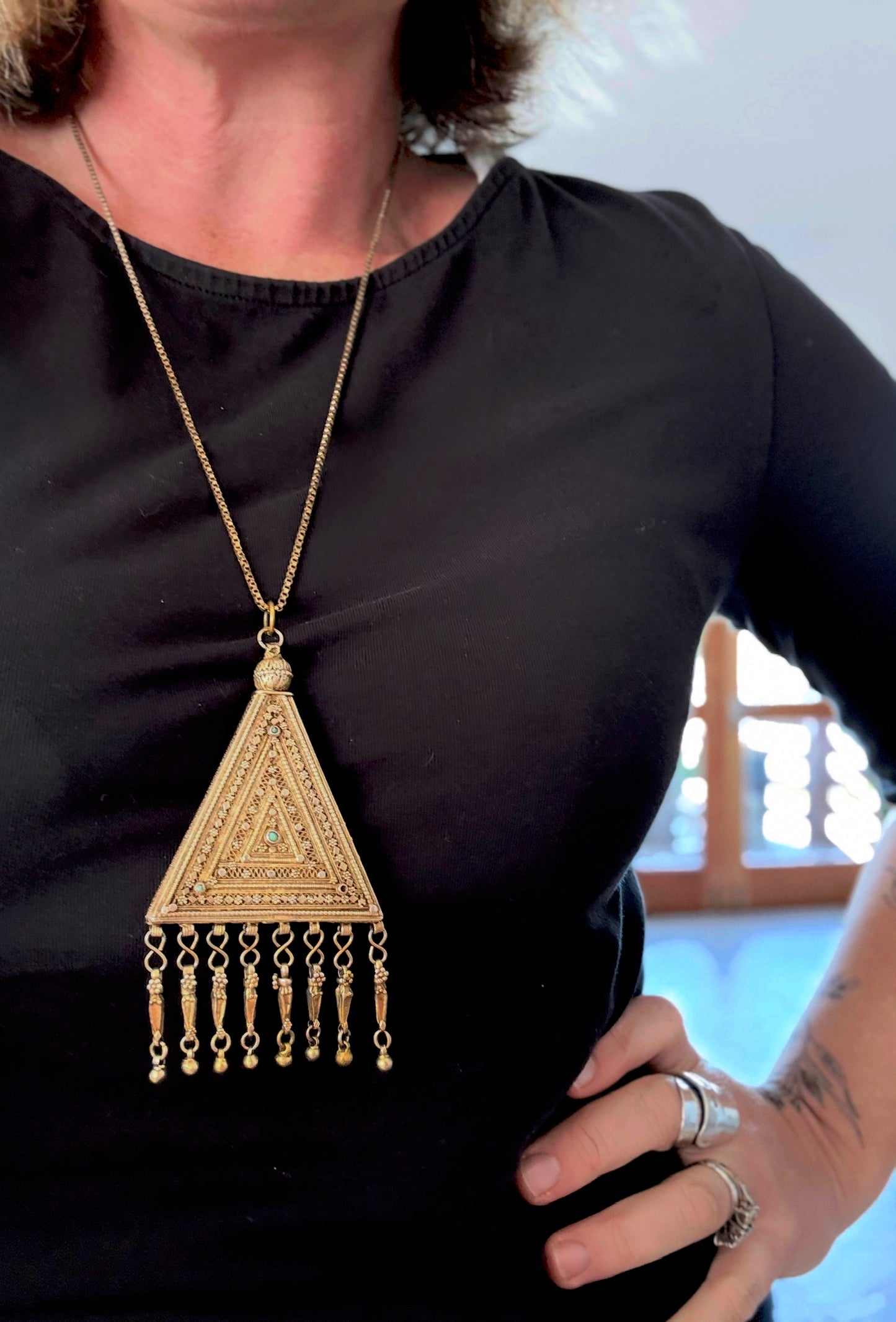 .925 Bezalel Yemenite filigree gilt silver amulet pendant