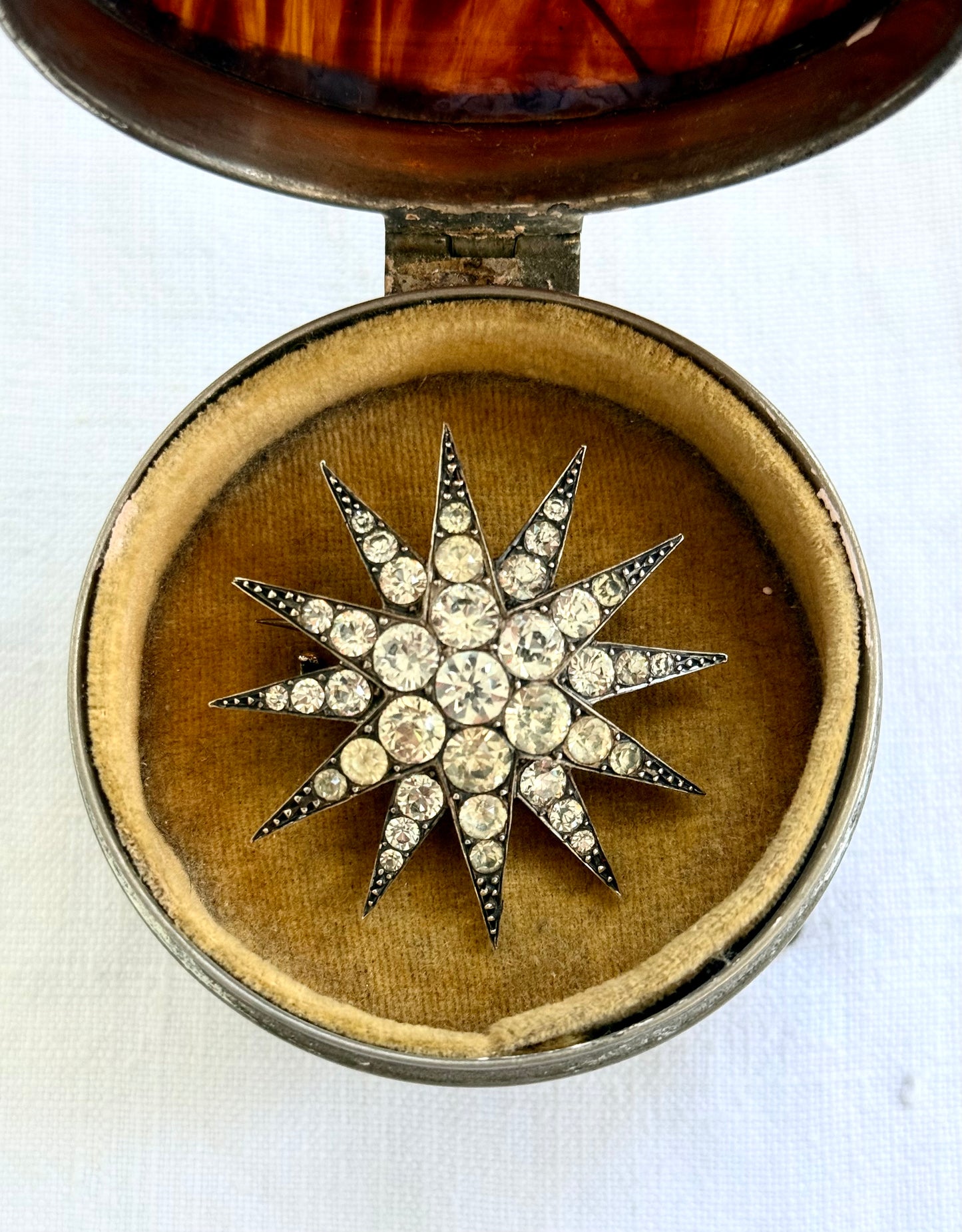 .1880s .1900s antique .900 silver Victorian Edwardian large Celestial starburst star bright hand cut paste gemstone true antique celestial star brooch