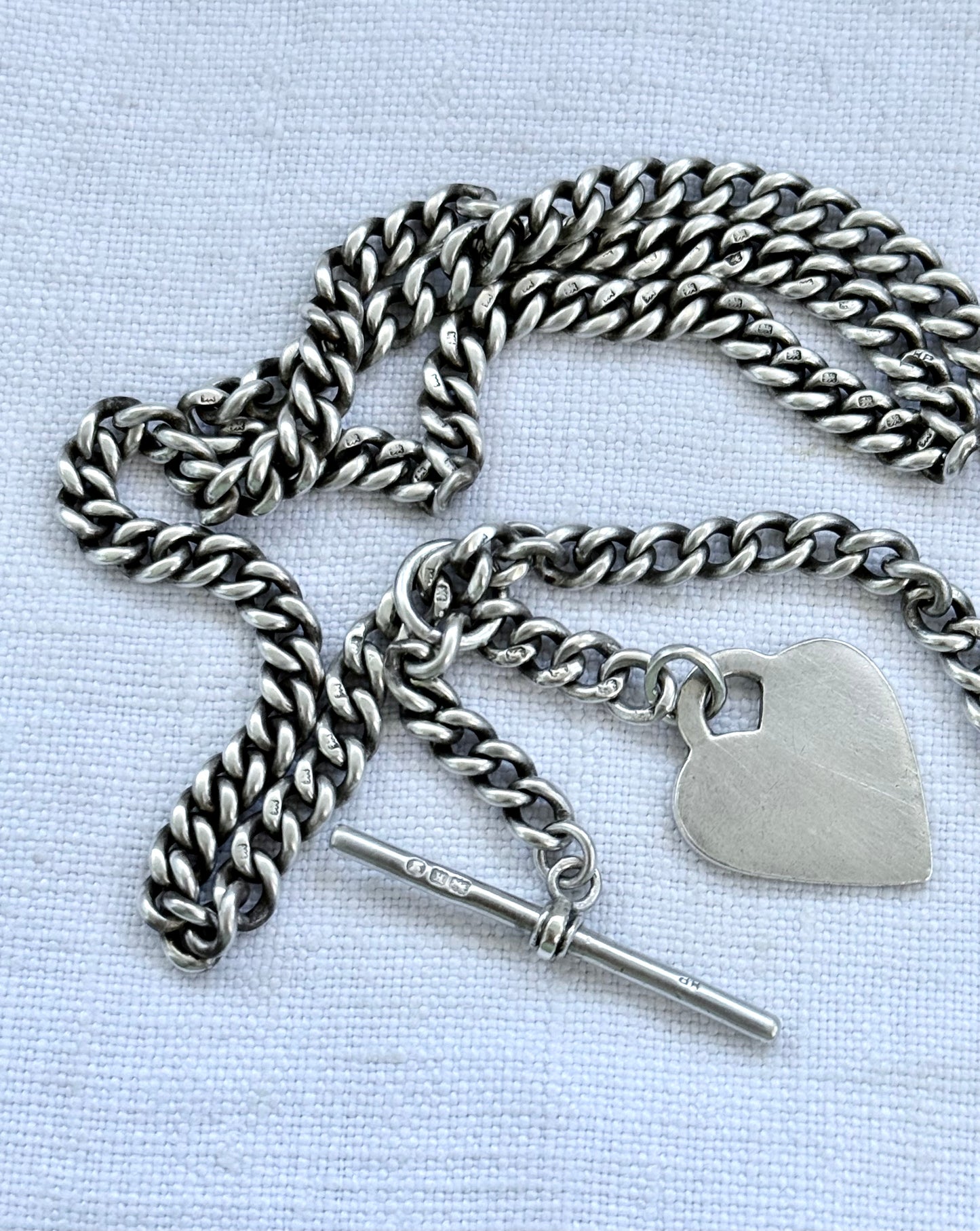 .1900s .1934 .925 Birmingham Coronation hallmarked solid silver Edwardian fob chain heart token fob watch chain curb chain necklace