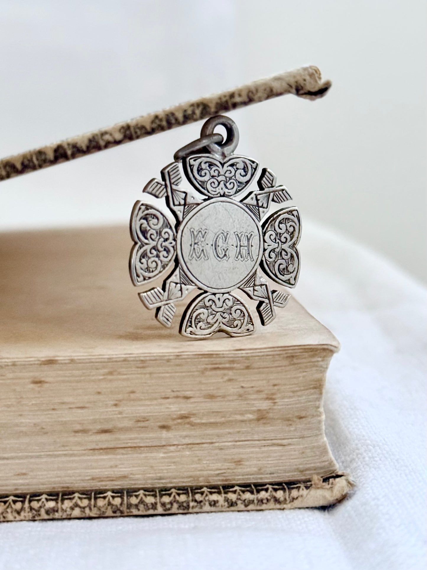 .1884 .925 antique Chester hallmarked miniature awards fancy Jerusalem Cross Victorian awards fob medallion pendant