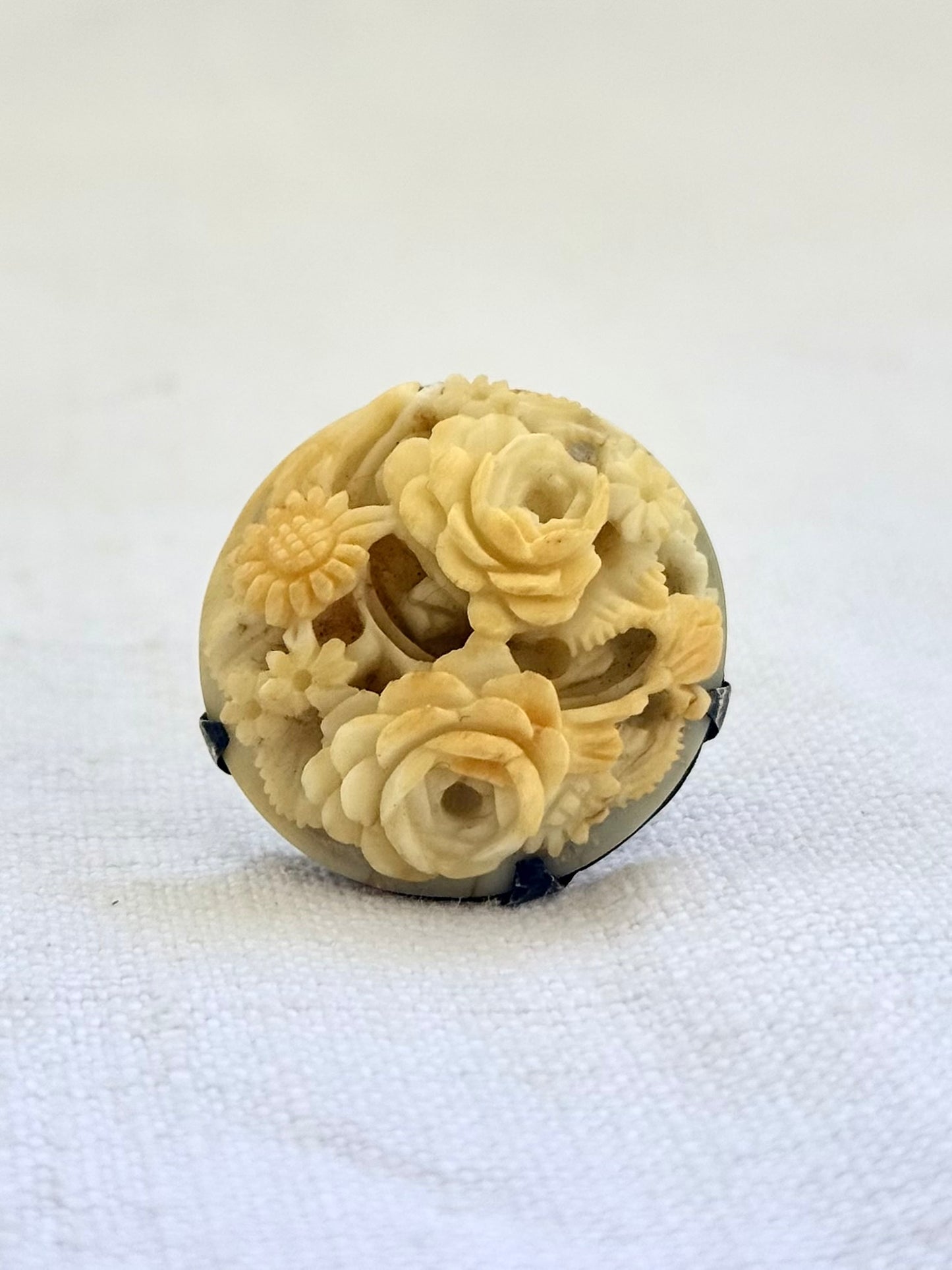 1890s .1900s antique artisan made Victorian Edwardian styled flower bouquet hand carved pre ban ivory bone Rose Daisy Forget me Not flower brooch