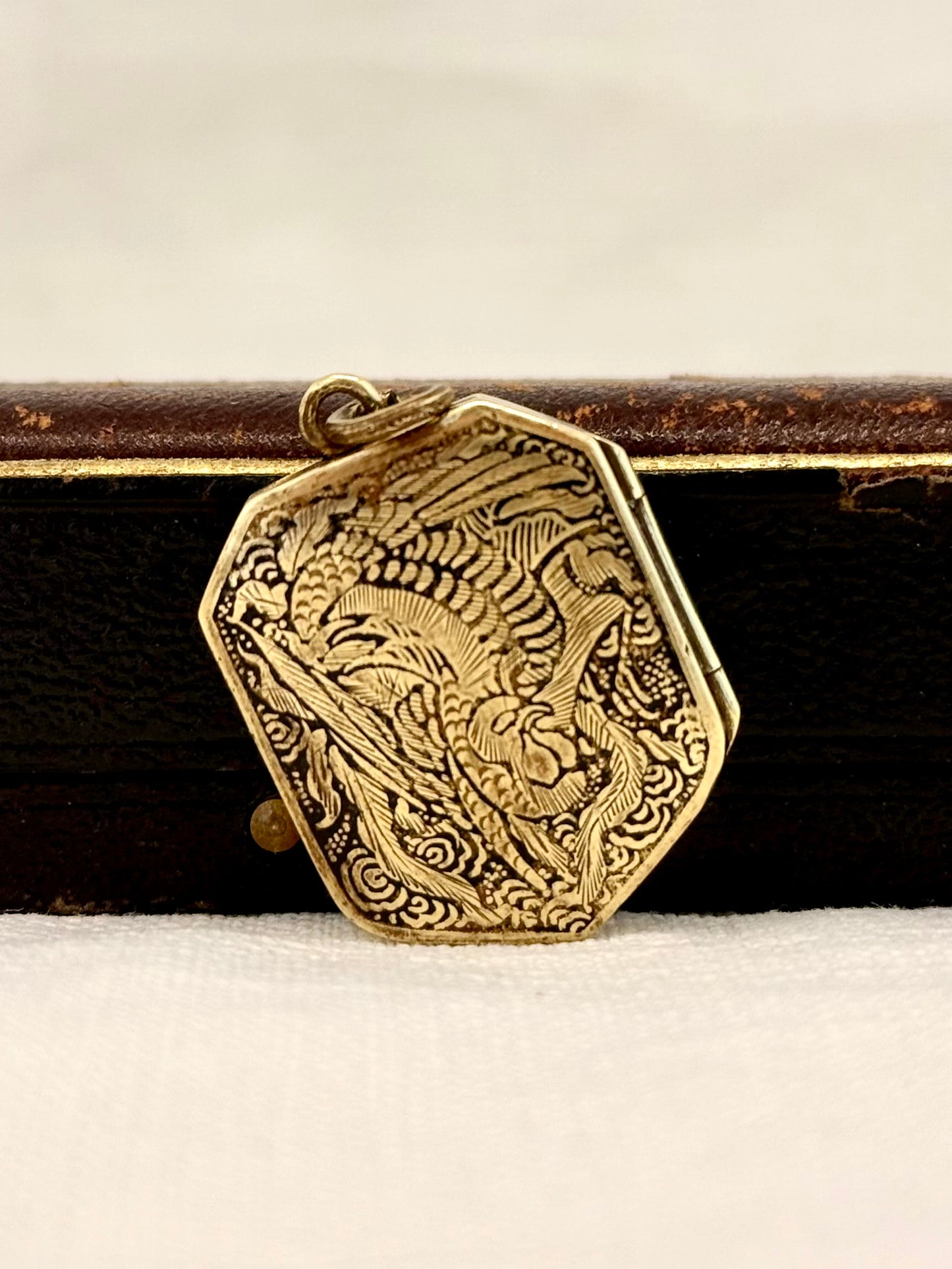 .1880s .1890s Antique rare and desirable Japanese Bronze Gold enamel Shakudo inlay artisan pendant locket