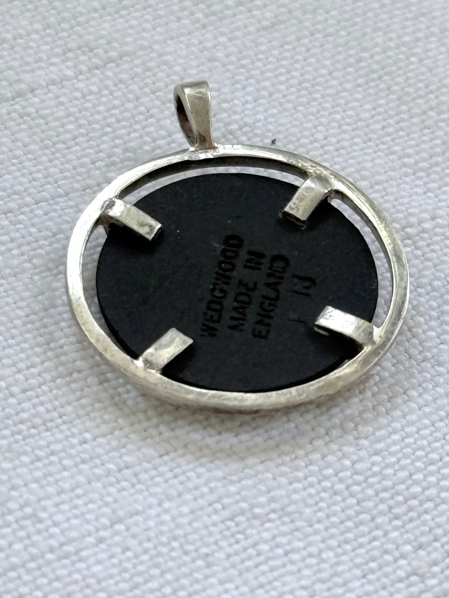 .1970s .925 Roman Emperor Josiah Wedgwood charcoal black ceramic Jasperware silver cameo pendant