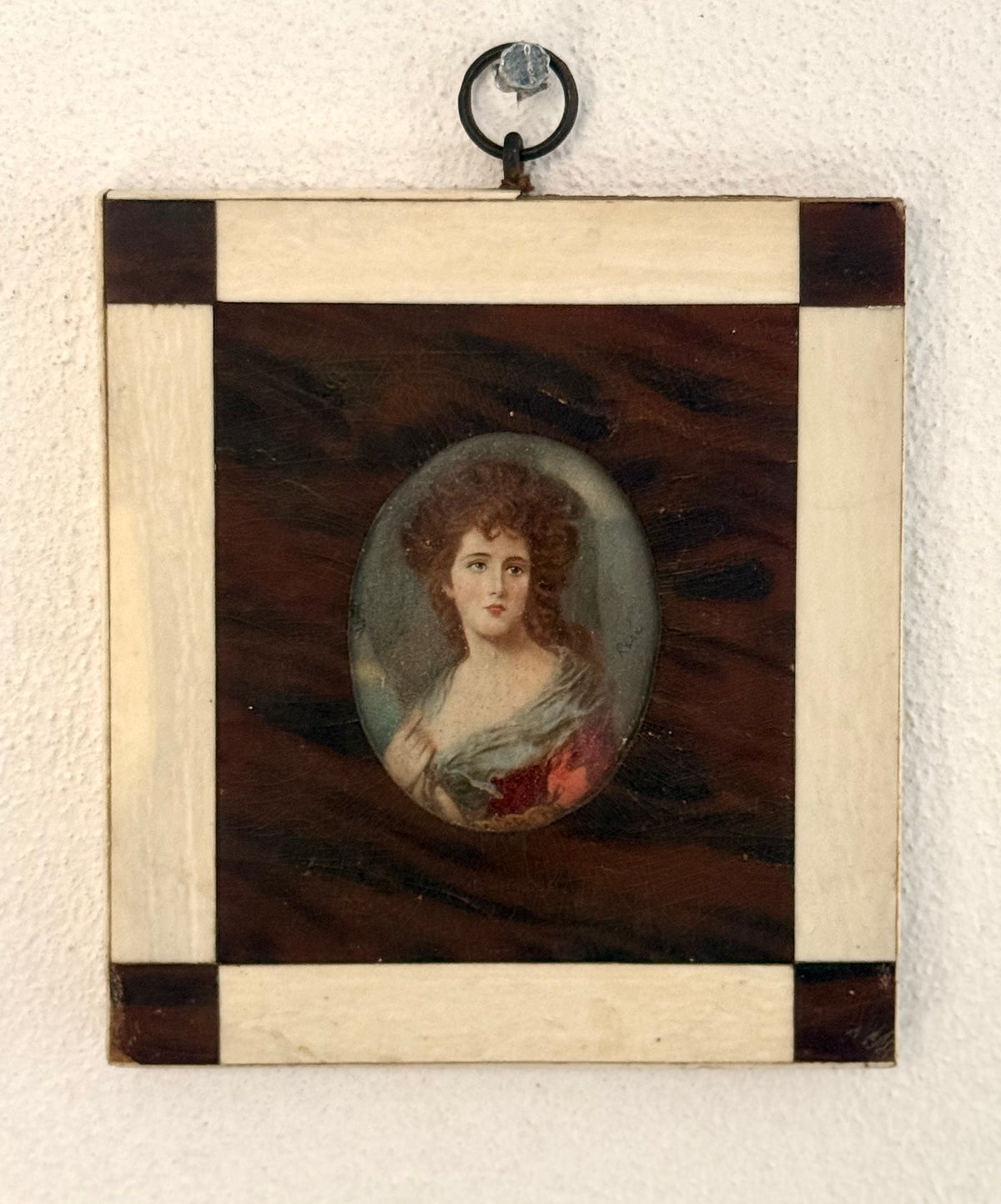 .1700s .1800s Baroque revival miniature hand painted Dame Portraits Painting in Ivory and wooden inlay frame