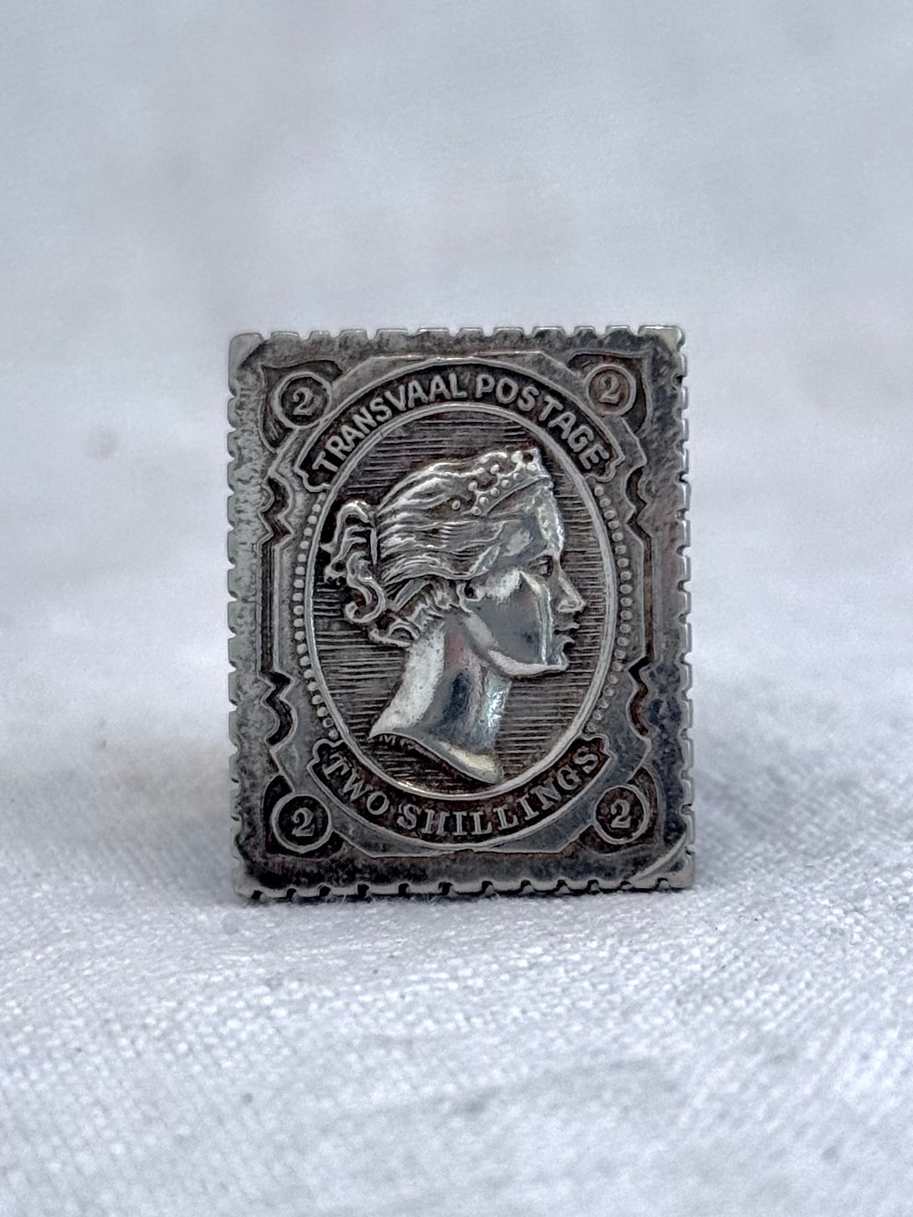 .1878 .925 2 shillings silver postage stamp British Transvaal Victoria circa 1878 rare postage stamp silver ingot brooch