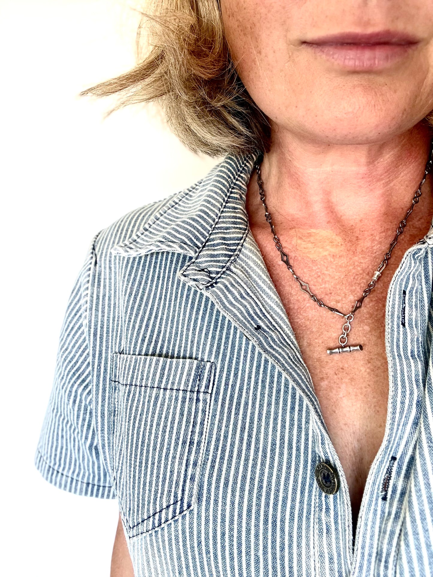 .925 antique revival solid silver fancy multiple link fob chain Modernist diamond and mariners link sterling silver Belle Epoque revival fancy watch chain necklace