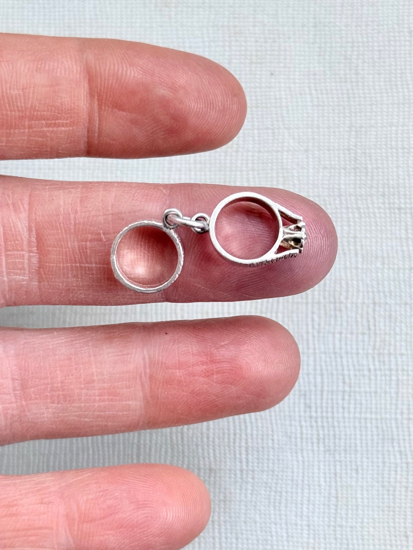 .1970s .925 Miniature wedding ring commitment ring silver retro diamanté ring token charm pendant