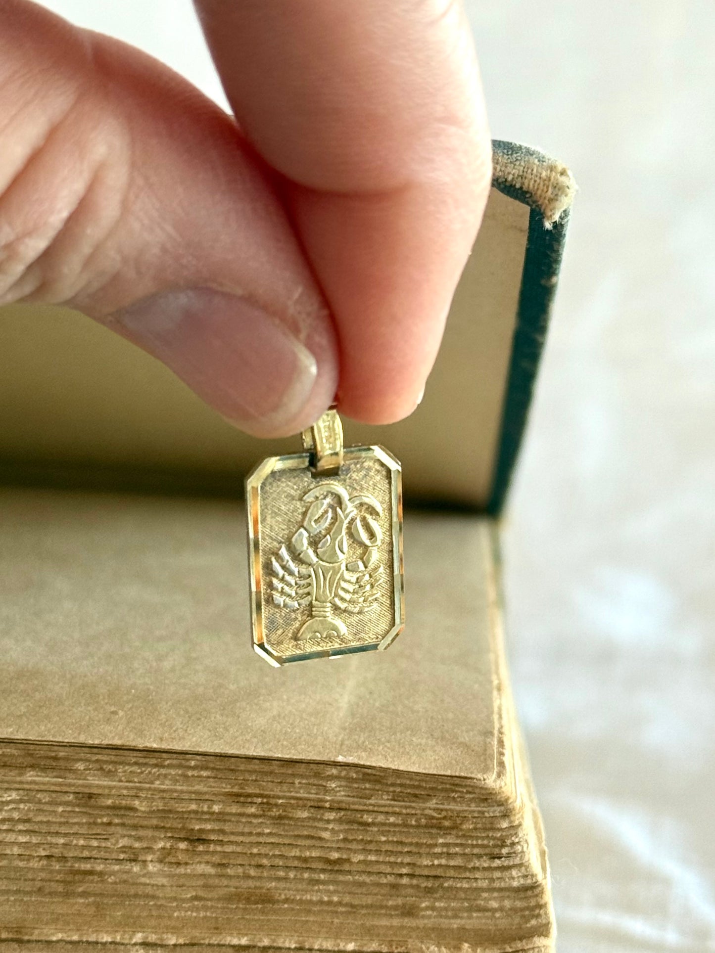 .1970s era Cancer Gold Fill Double signed vintage modernist Cancer star sign zodiac rectangular pendant