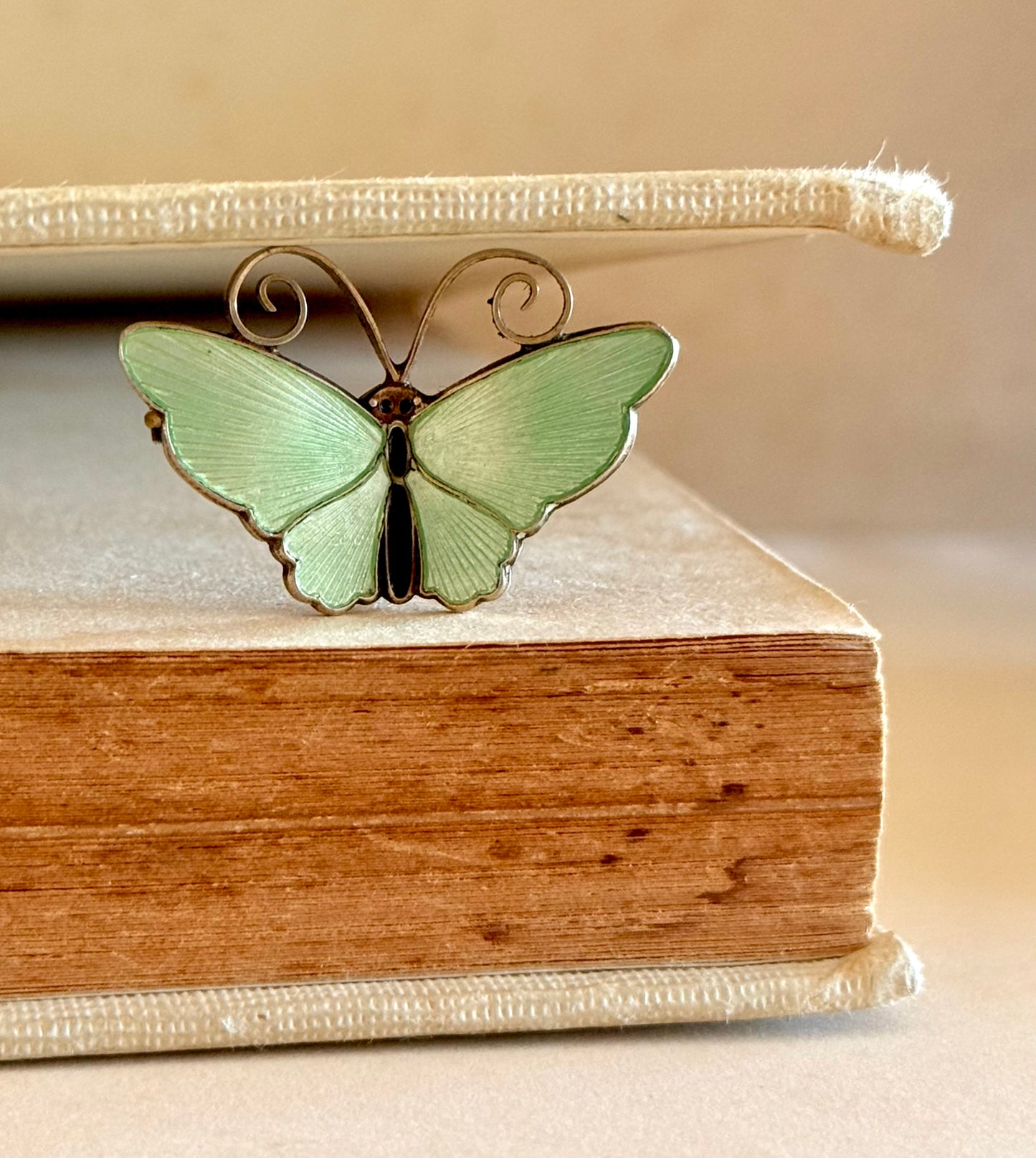 .1950s .925 designer collectors David Andersen butterfly figural fine sterling silver designer rare pastel green enamel butterfly brooch
