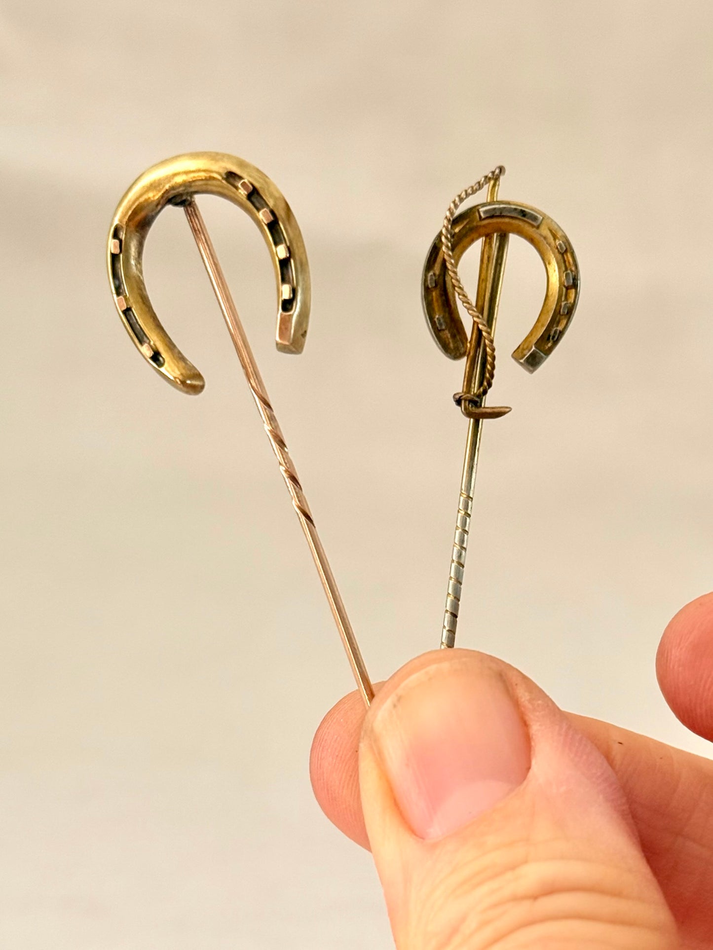 .14ct .1880s .1890s .585 fine gold antique Equestrian Victorian horseshoe antique yellow gold rose gold stickpin lapel pin