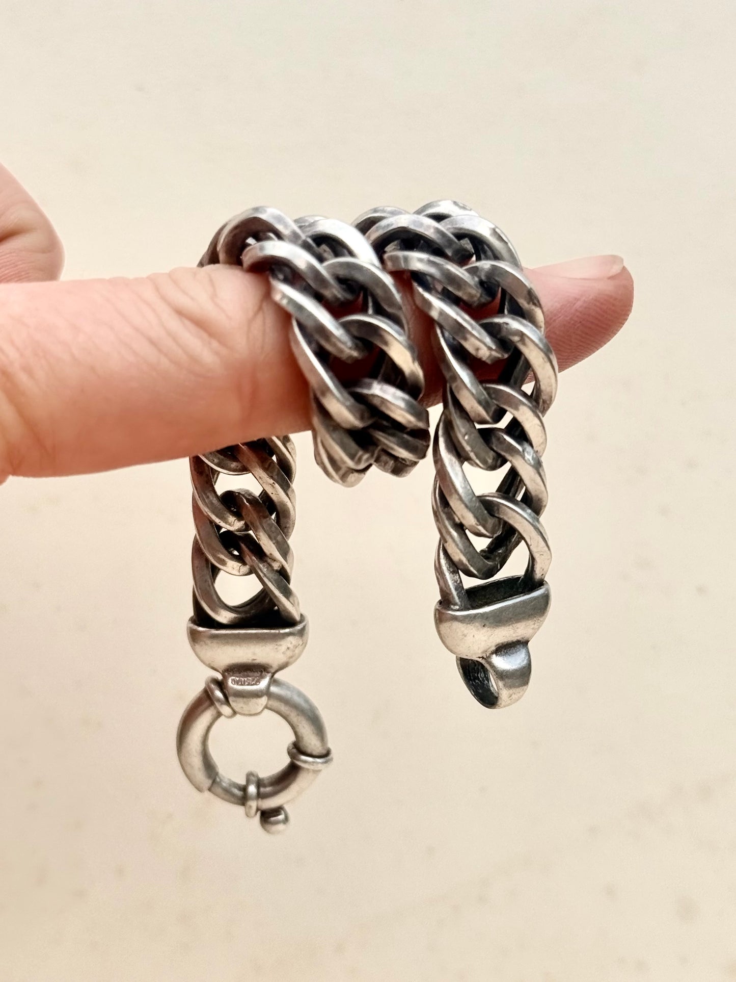 .1980s .1990s ultra chunky “fat boy” .925 wide link curb link chunky fish bone link sterling silver signoretti clasp bracelet