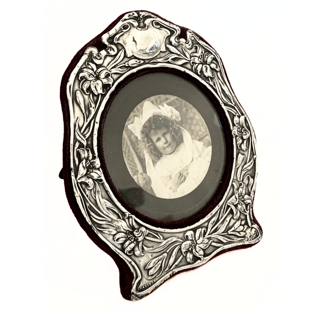 1905 Edwardian Art Nouveau antique sterling silver hallmark circa 1905 floral photo frame